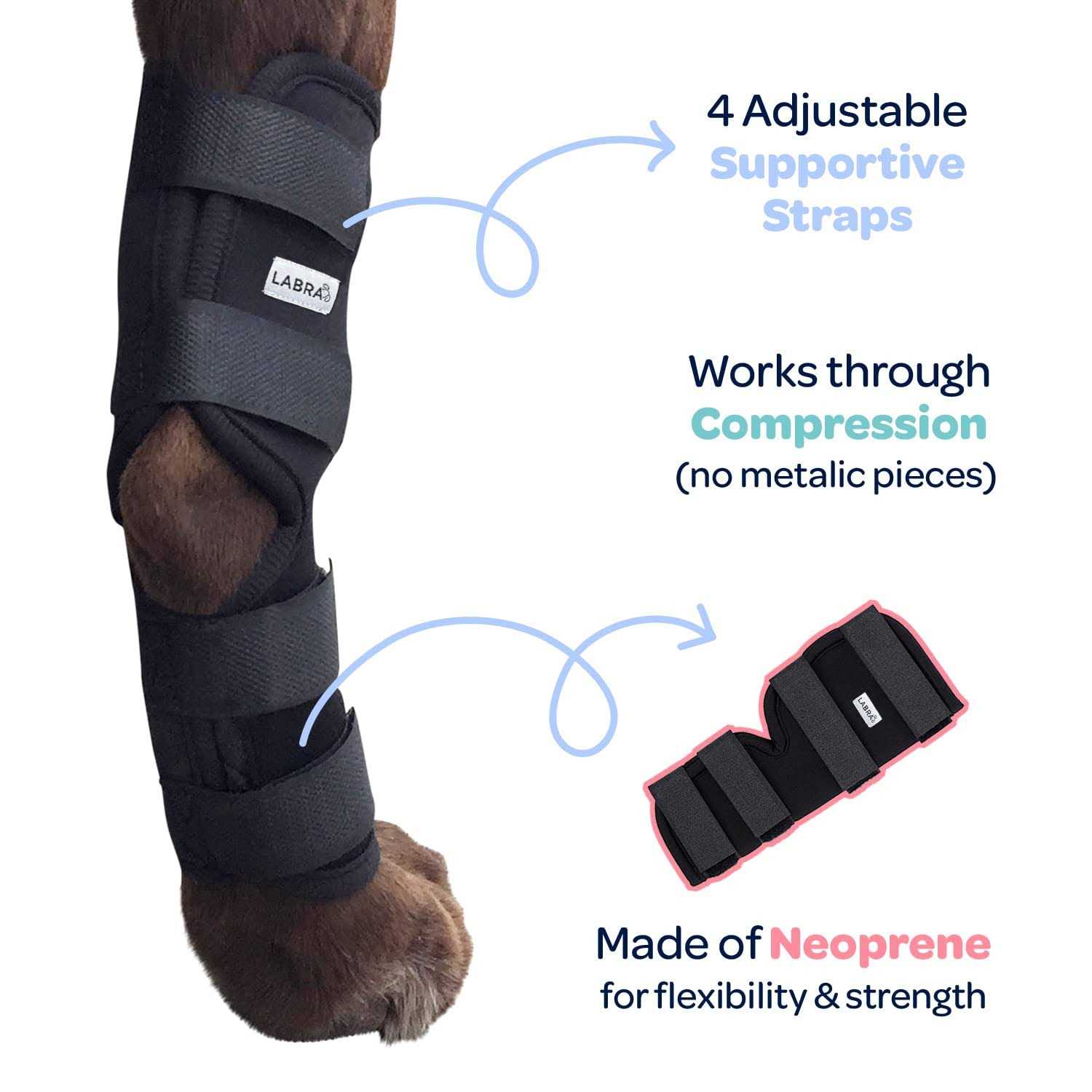 Labra Dog Extra Supportive Canine Rear Leg Hock Joint Compression Wrap and and