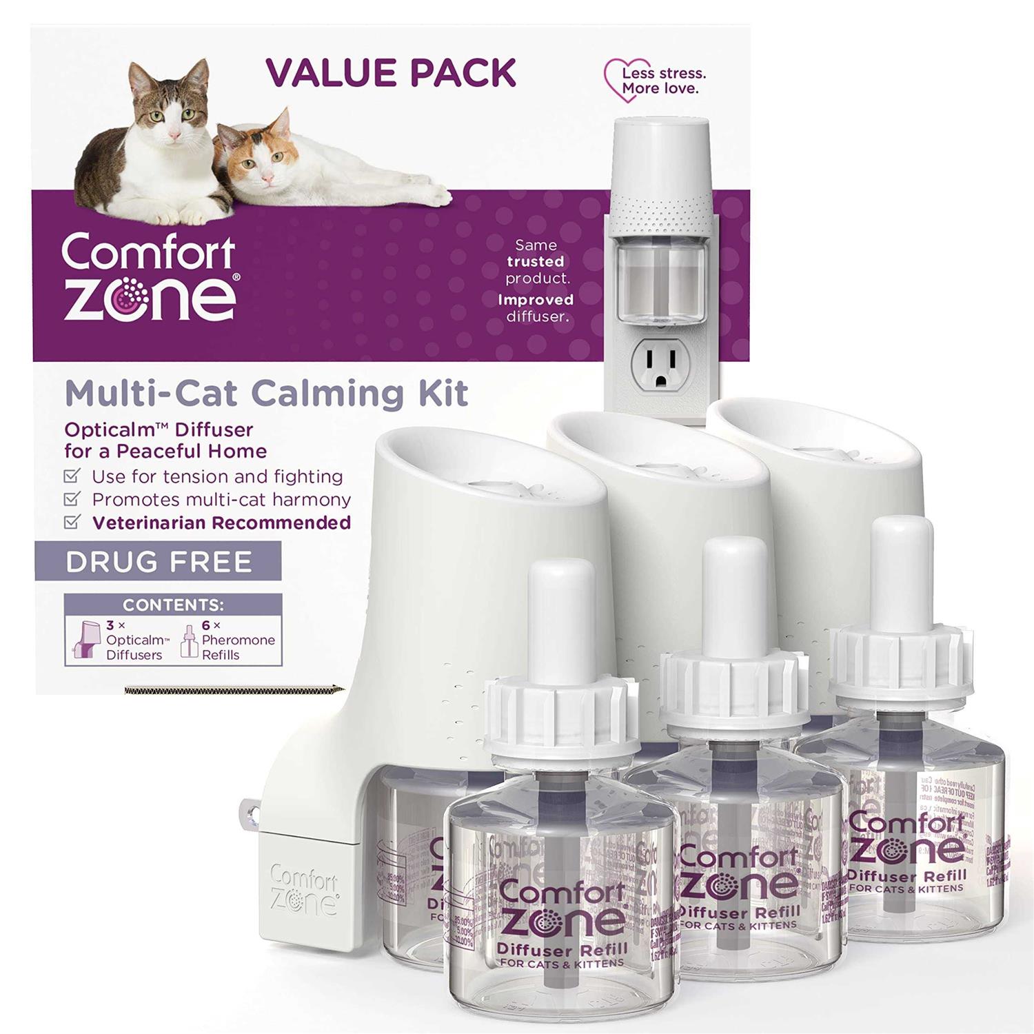 Comfort Zone Multicat Calming Diffuser Kit, Cat Pheromone 3 Diffusers and 6 Refills-48ml