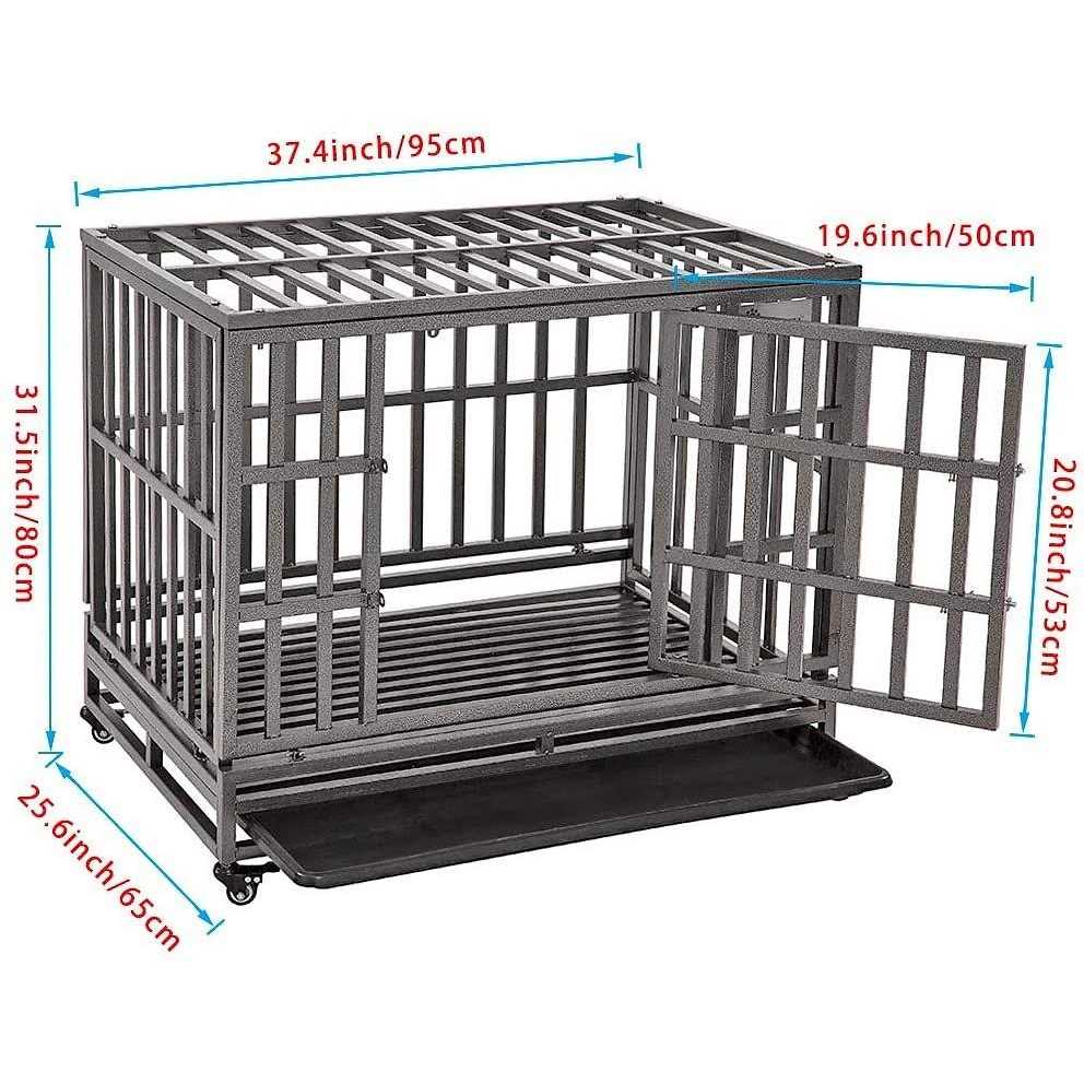 SMONTER Heavy Duty Strong Metal Dog Cage Pet Kennel Crate Playpen Wheels