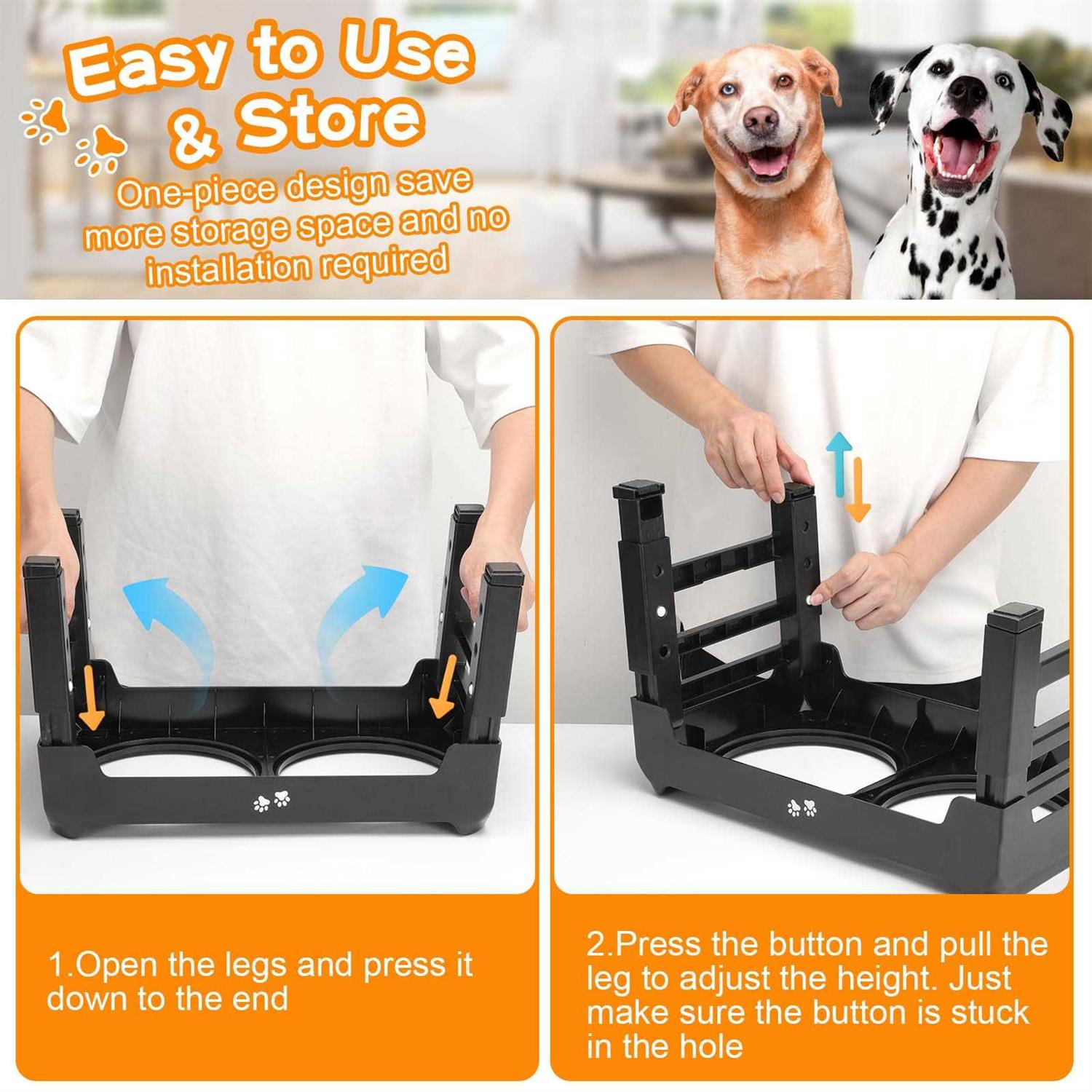 COMESOON Elevated Dog Bowls 4 Height Adjustable Raised Bowl Stand with 2 Thick 50oz Stainless Steel Food Feeder Bowls Non-Slip for Mediu