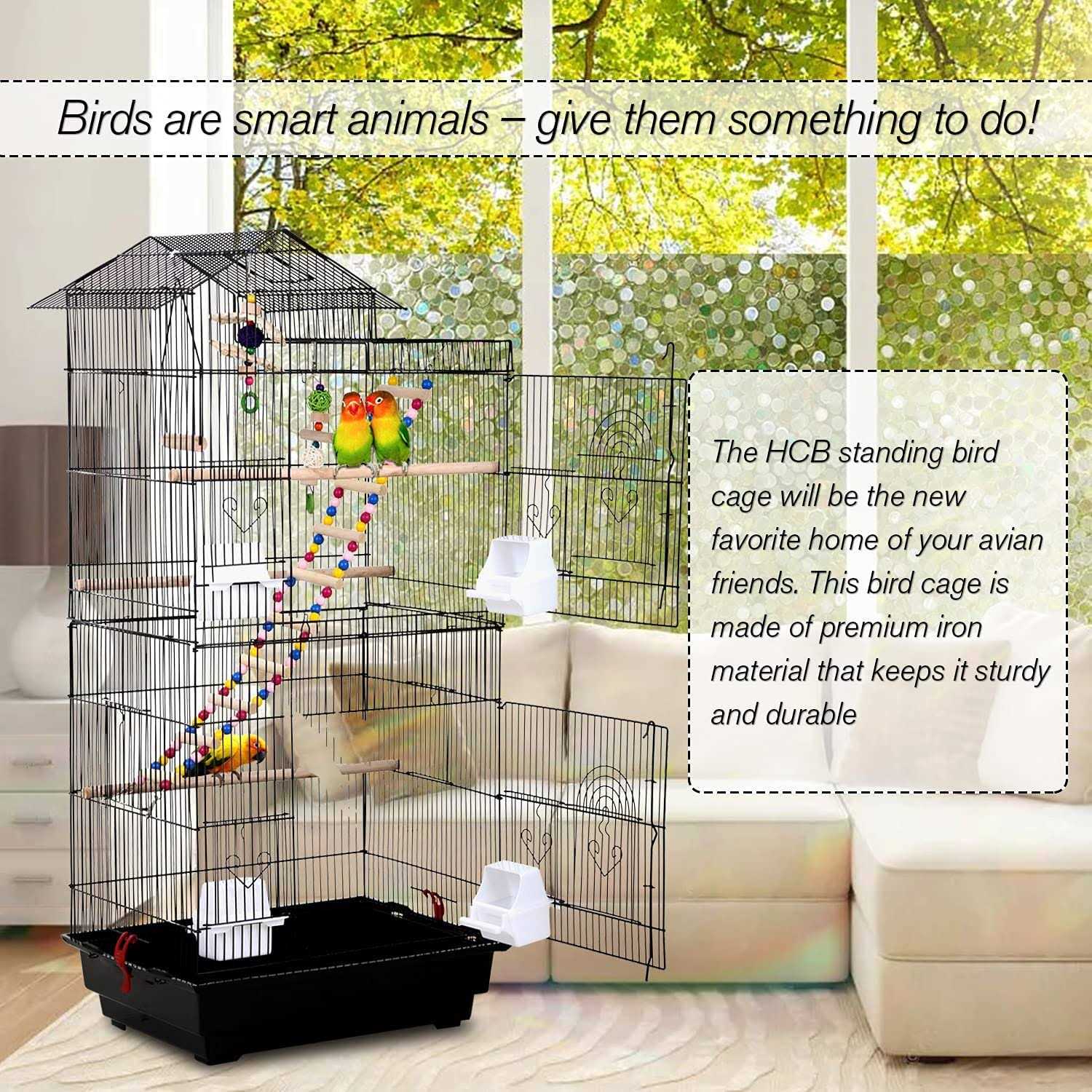 HCY Bird cage 39 inch Accessories with Bird Stand Medium Roof Top Large Flight cage for Small Cockatiel Canary Parrot Parakeet Conure Finches