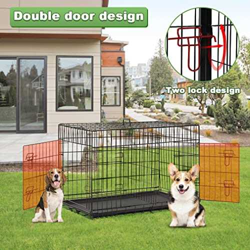 BestPet 24,30,36,42,48 Inch Dog Crates for Large Dogs Folding Mental Wire Crates Dog Kennels Outdoor and Indoor Pet Dog Cage Crate with Double-Door,