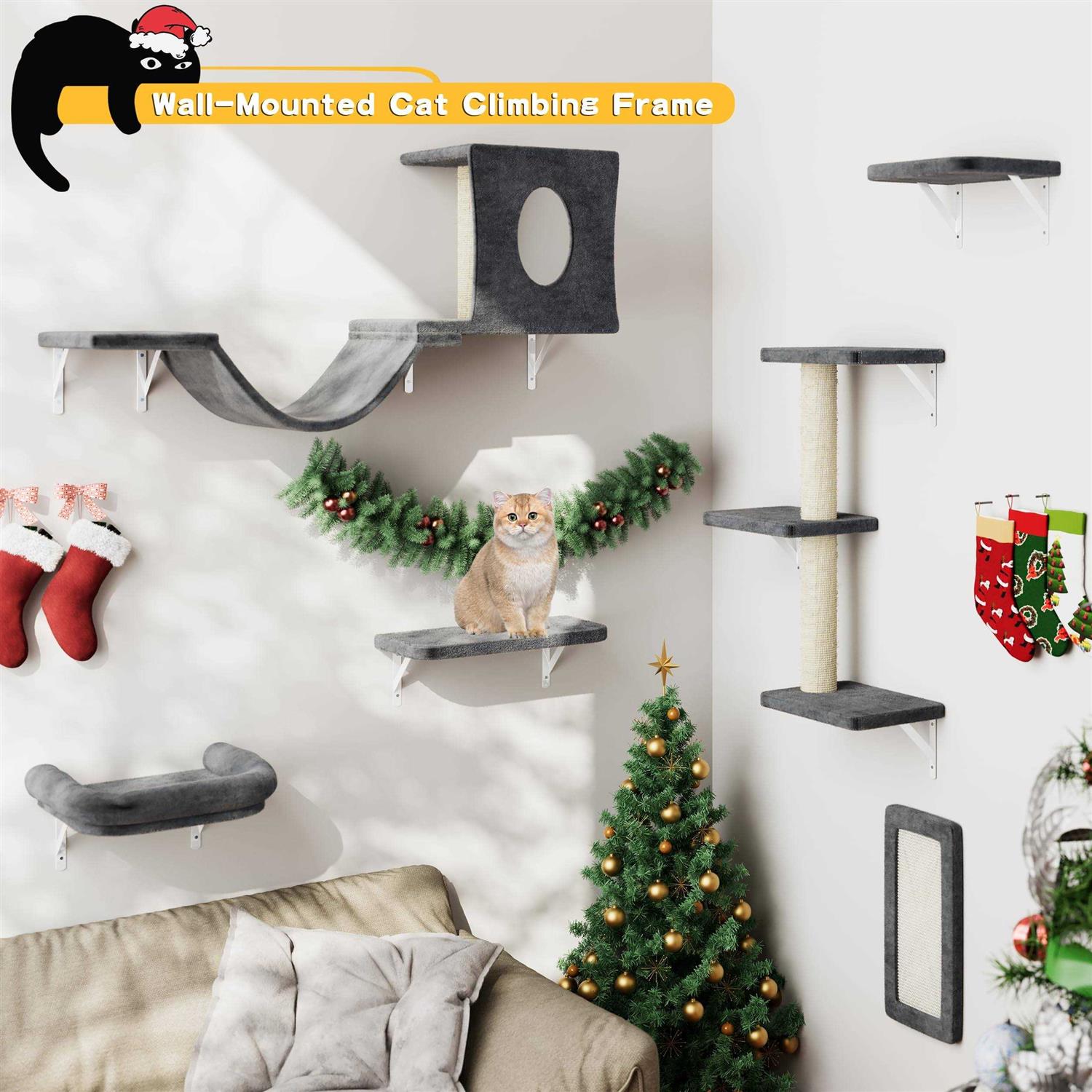 NUNU LAB Cat Wall Shelves 6 Pcs Luxury Wall-Mounted Cat Climber Set