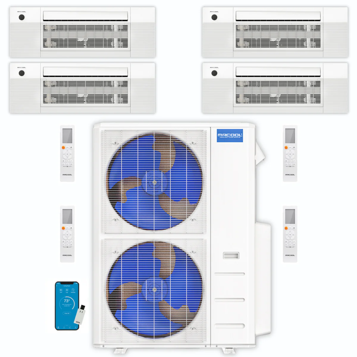 MRCOOL DIY Mini Split - 48,000 BTU 4 Zone Ceiling Cassette Ductless Air Conditioner and Heat Pump, DIY-BC-448HP12121212