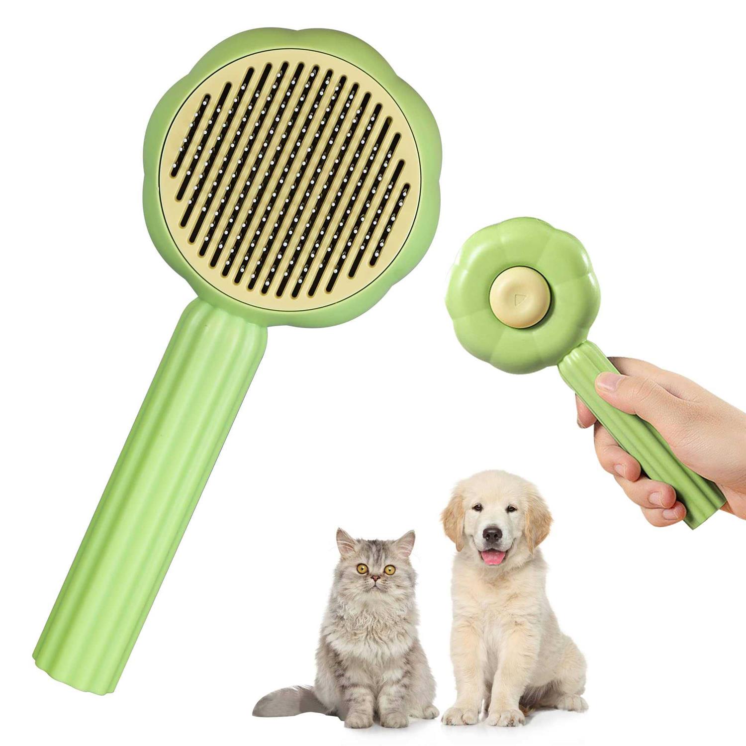 METREE Cat Hair Brush, Self Cleaning Pet Slicker Brush with Release Button, Cat Hair Cleaner Brush for Shedding, Grooming Brush for Long or Short