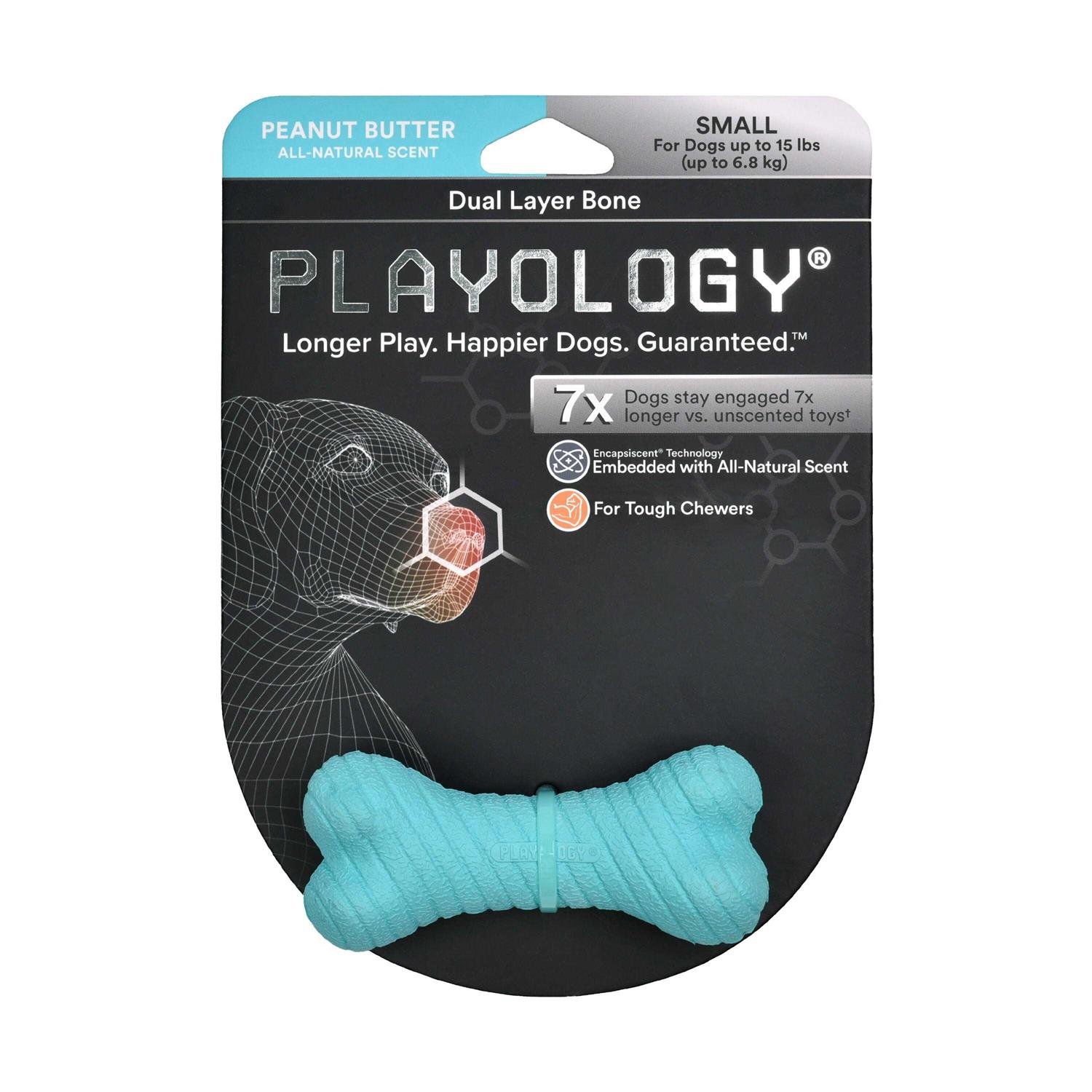 Playology Dual Layer Bone Dog Toy Peanut Butter Small