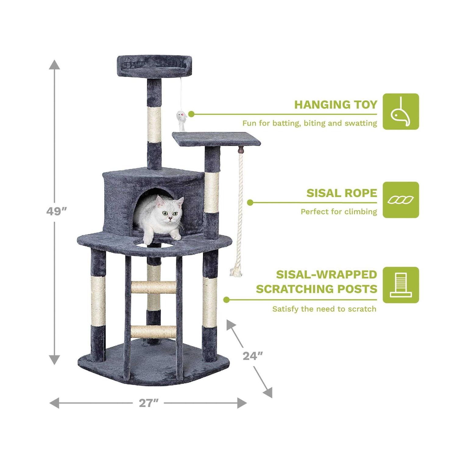 Go Pet Club 49 in. Economical Cat Tree Condo with Sisal Covered Posts