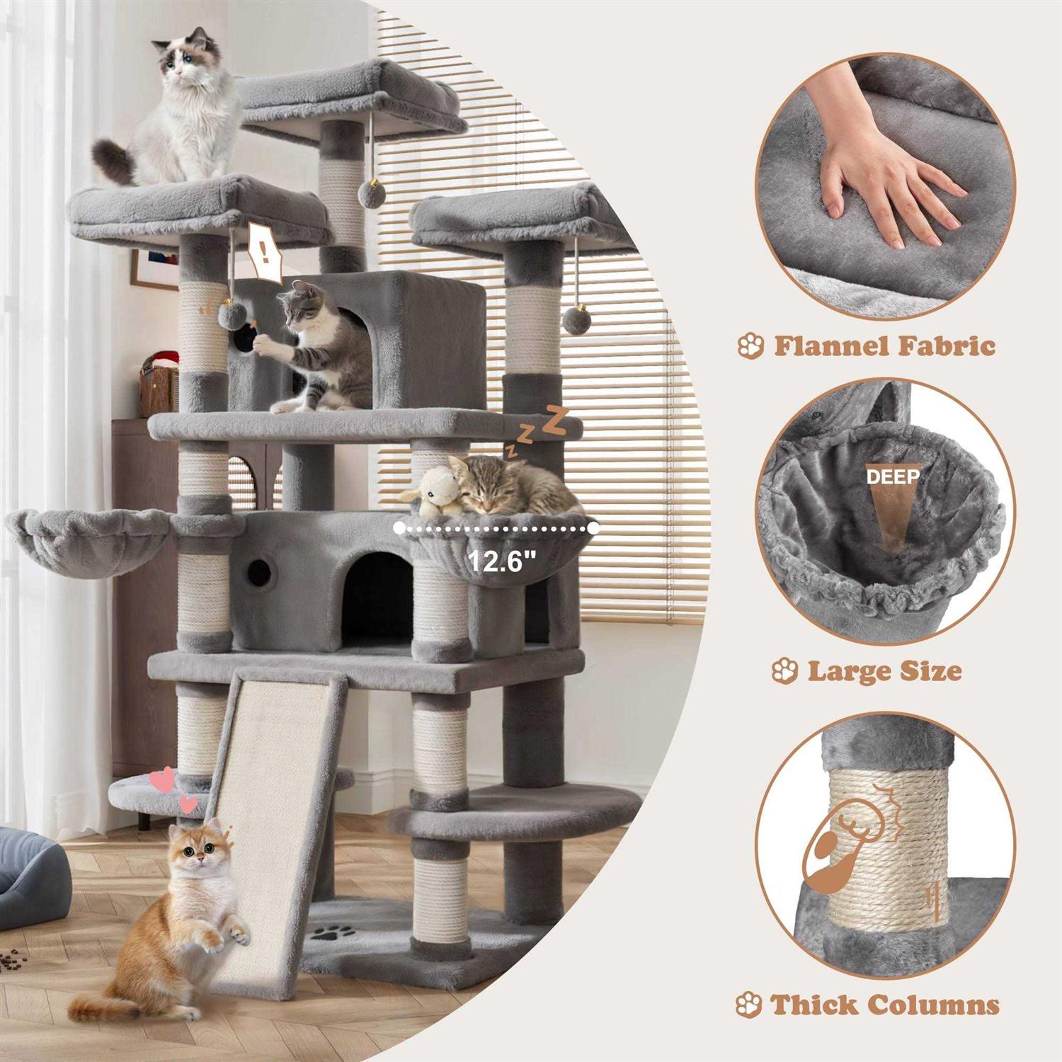 Amolife 68 Inch Cat Tower Multi-Level / X-Large Cat Tree King with Scratching Posts Kitty Pet Play House