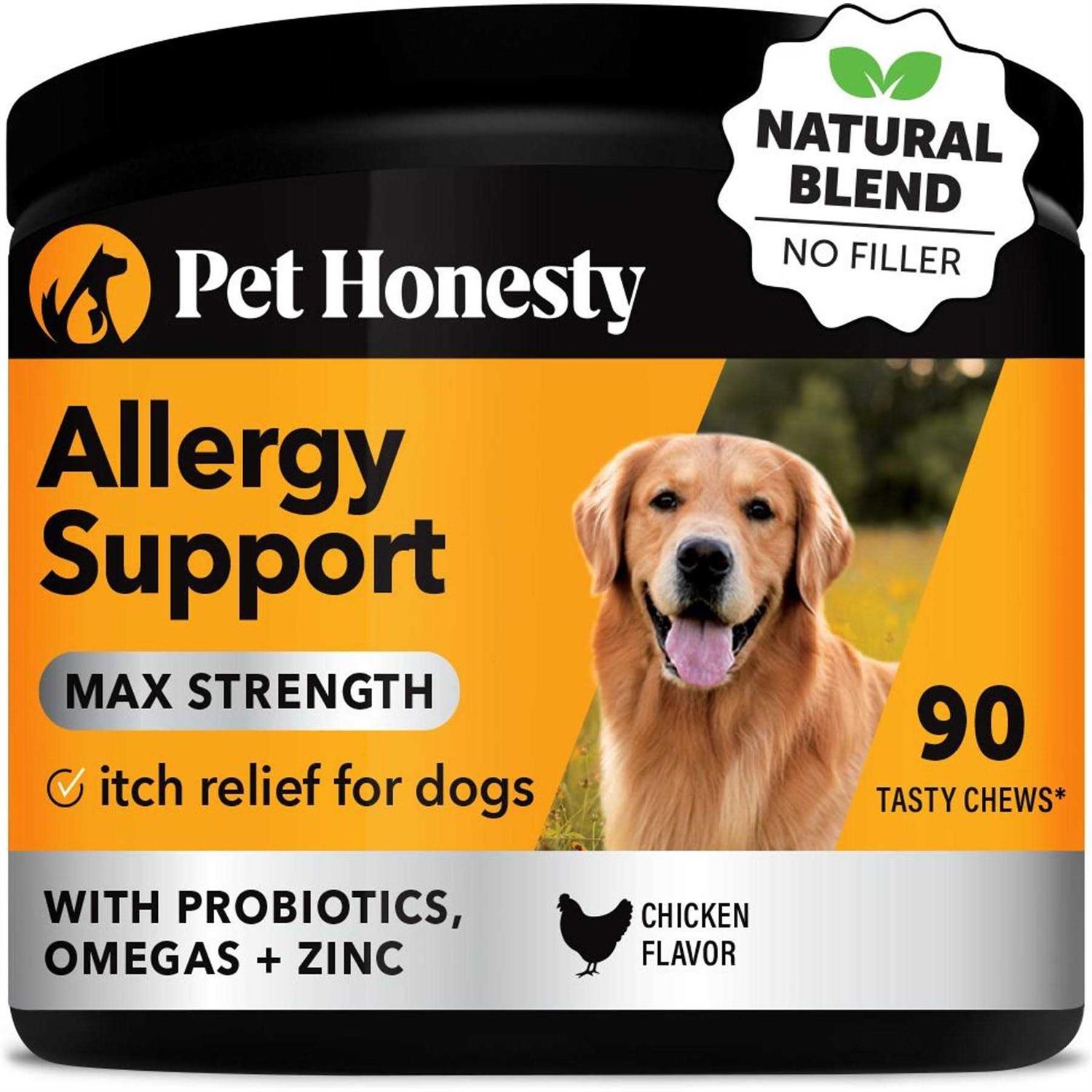 Pet Honesty Dog Max Strength Allergy Support Supplement w Probioitcs Omegas and Zinc