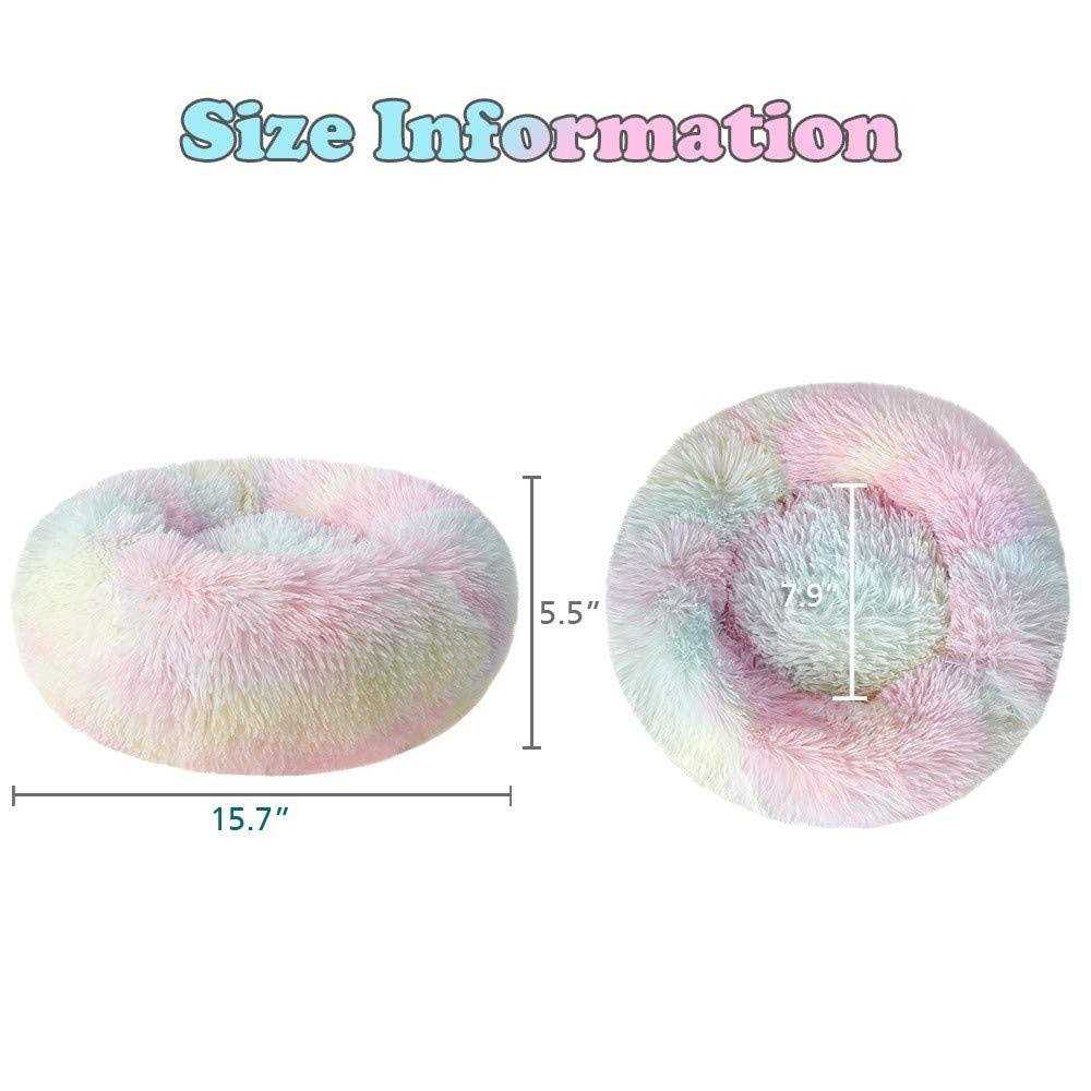 Otoez Round Plush Donut Pet Bed Warm Fur Cuddler Dog Cat Cushion Bed Calming Bed Non-Slip Bottom