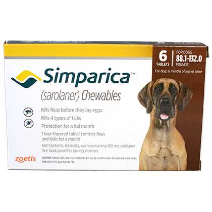 Simparica Chewable Tablets for Dogs 88 – 132 lbs Brown, 6 Month Supply