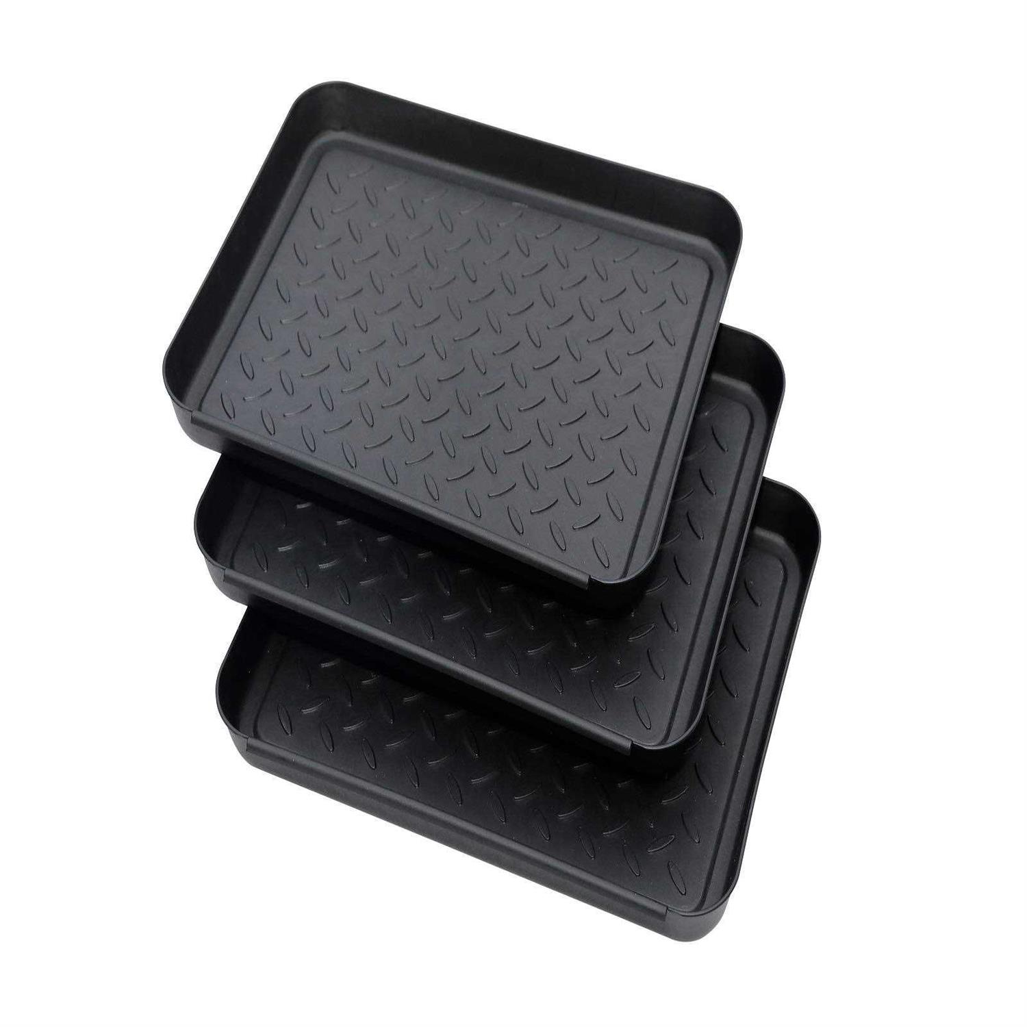 QPEY Boot Mat Tray, 3 Pack Black Multi-Function 13.7 x 10.8 x 1.2 Boots Drying Pad, Dog or Cat Bowl Pad