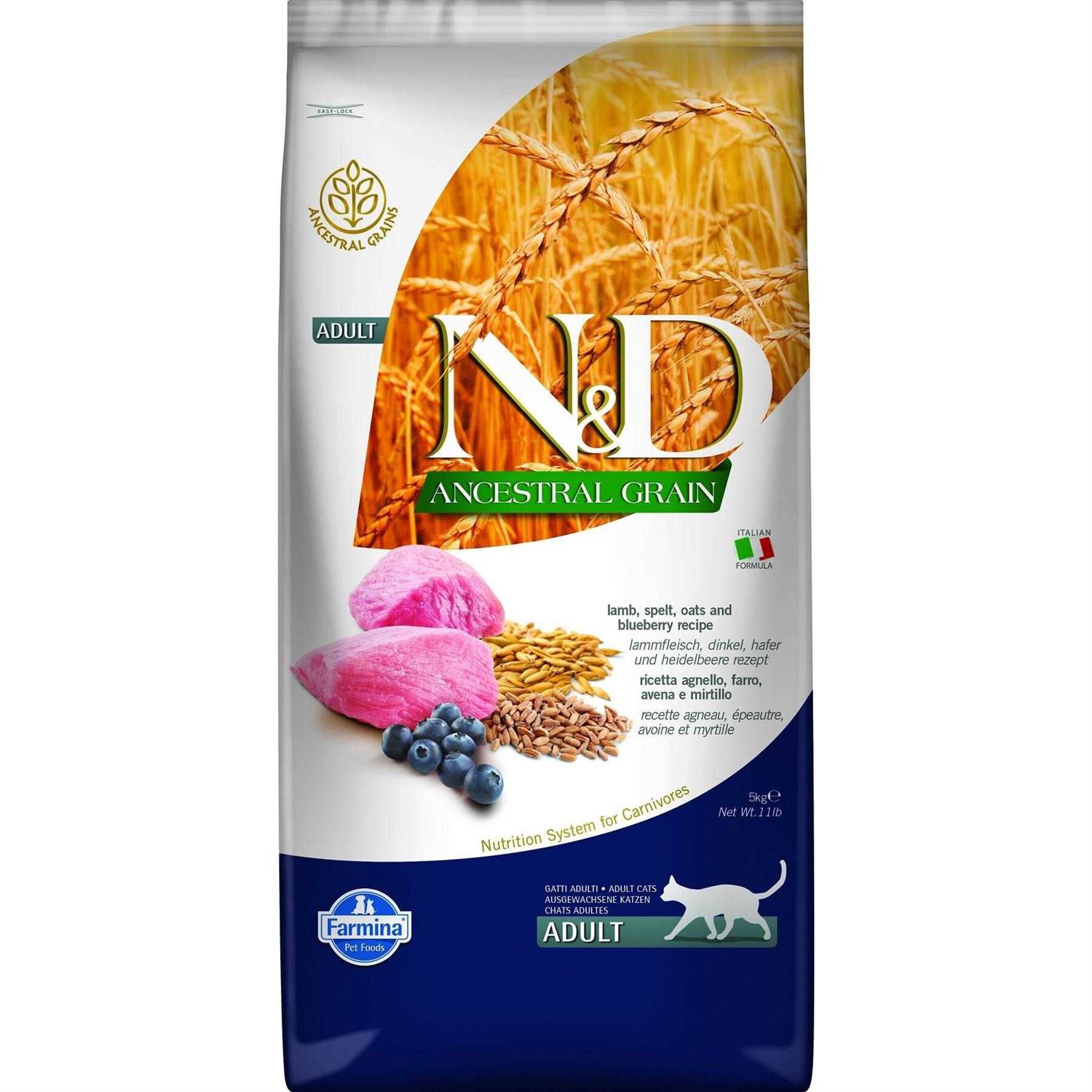 Farmina N&D Ancestral Grain Lamb & Blueberry Adult Dry Cat Food