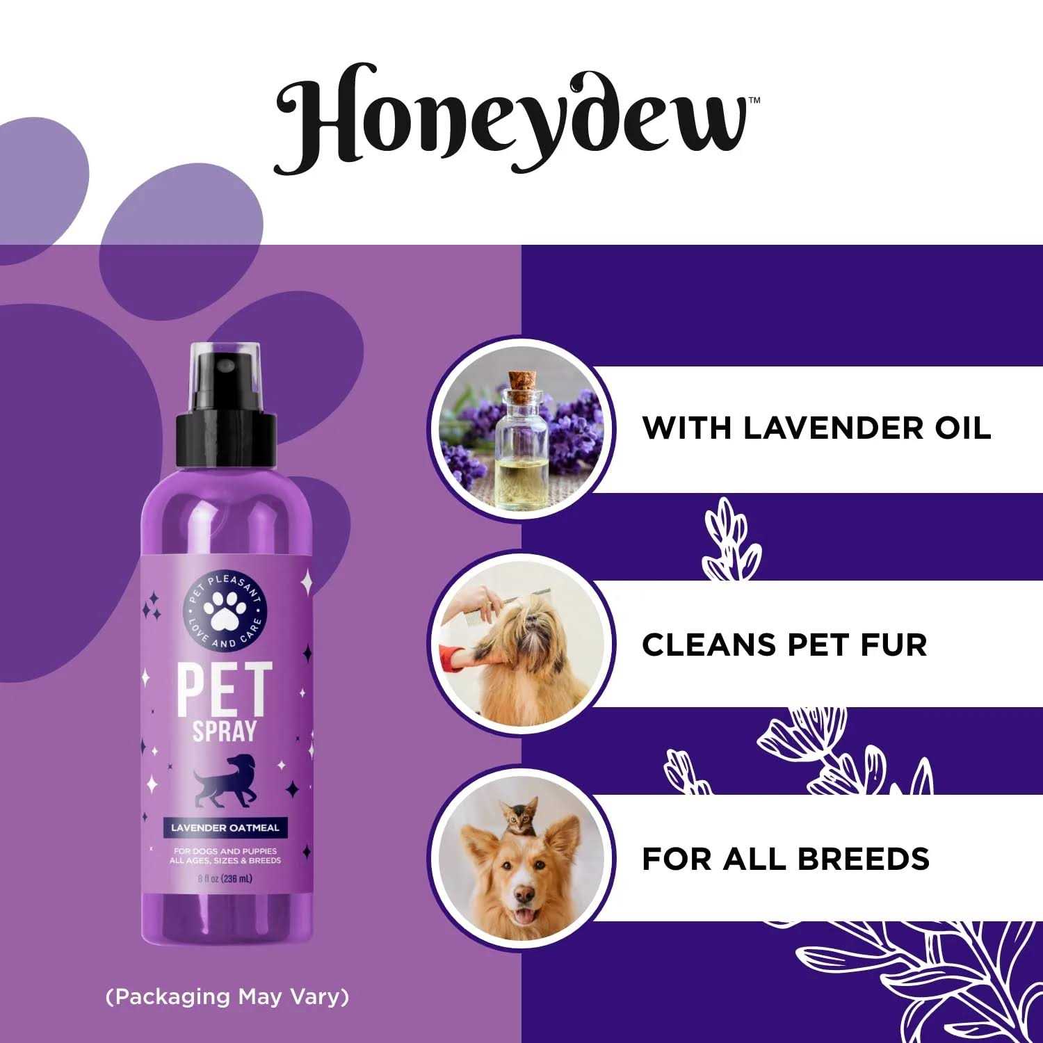 HONEYDEW Lavender Oil Dog Deodorizing Spray Dog Spray for Smelly Dogs and Puppies and Dog Calming Spray with Lavender Essential Oil
