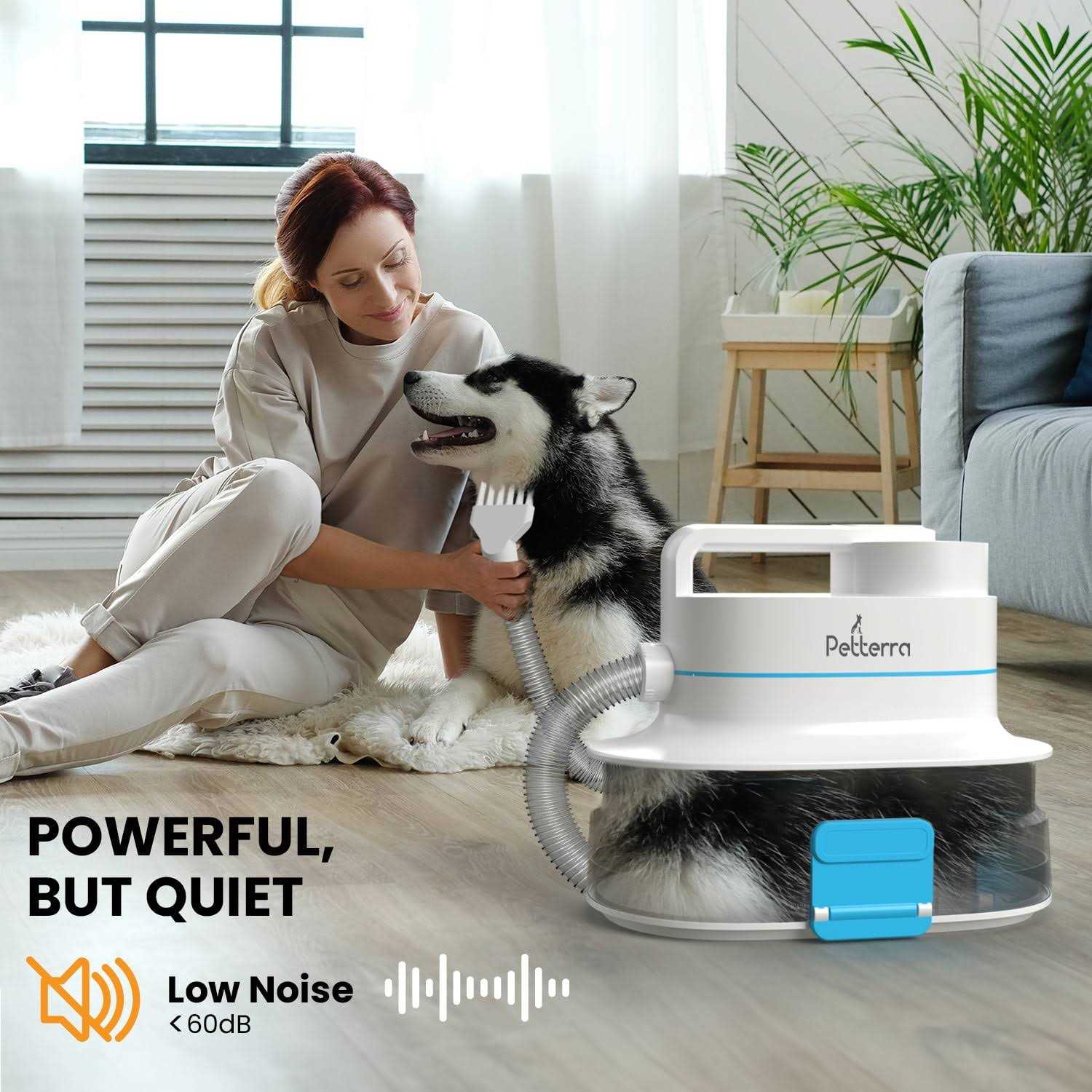 Pet Terra 3-in-1 Grooming Kit Vacuum Suction 99% Dryer & Professional Pet Grooming Clipper. 6 Grooming Tools for Shedding & Drying Pet Hair. 4L Dust