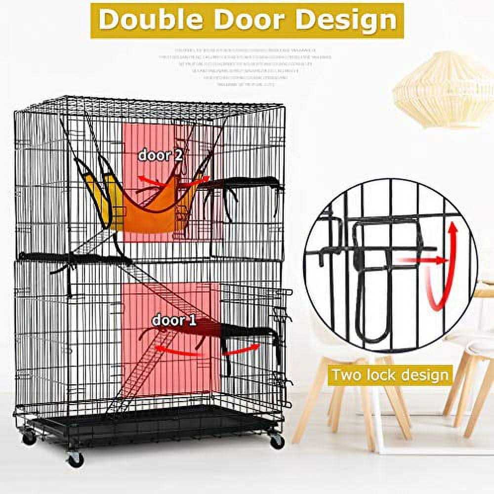 BestPet Cat Cage Crate Kennel 48 inches Cat Playpen with Free Hammock 3 Cat Bed 2 Front Doors 2 Ramp Ladders Perching Shelves