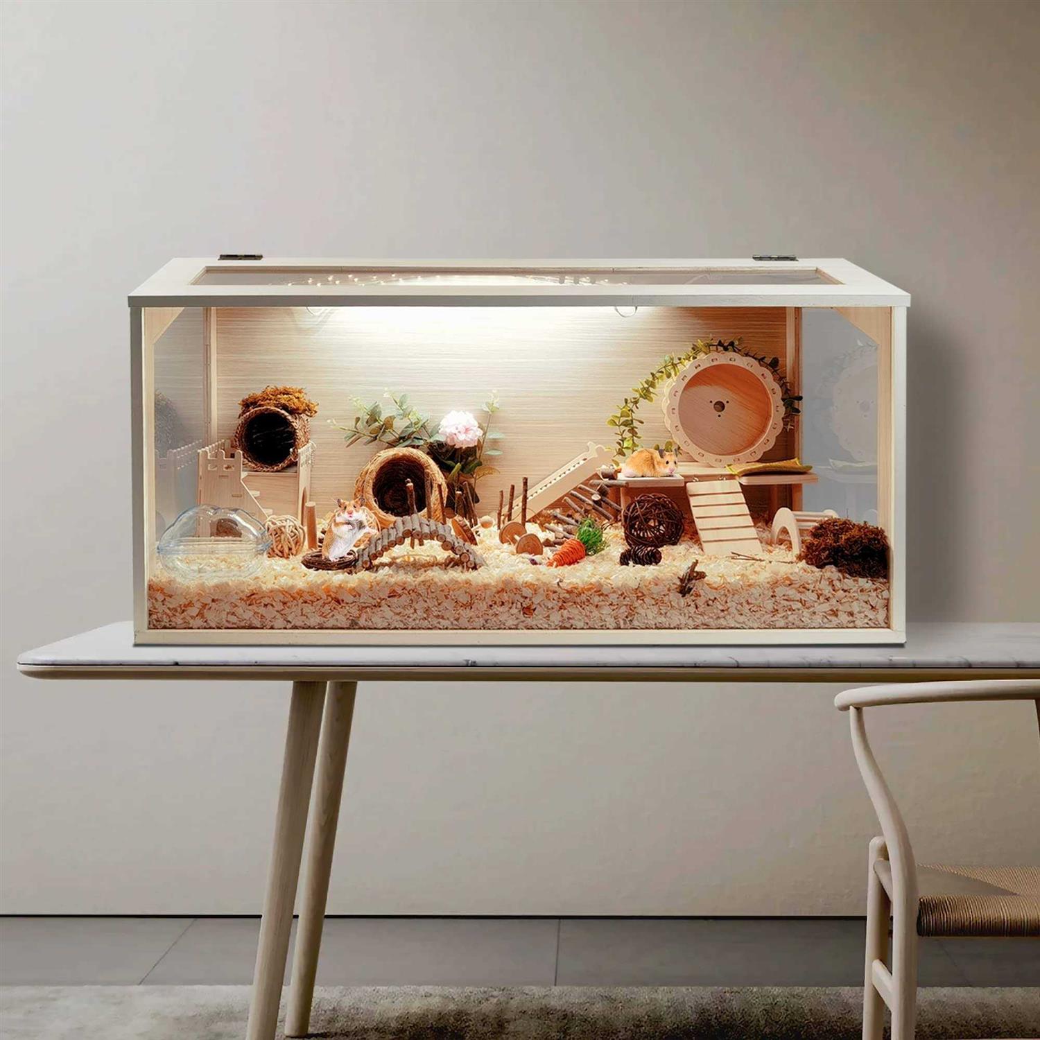 Prolee Hamster Cage Wooden Mice and Rat Habitat Openable Top with Acrylic Sheets Solid Built