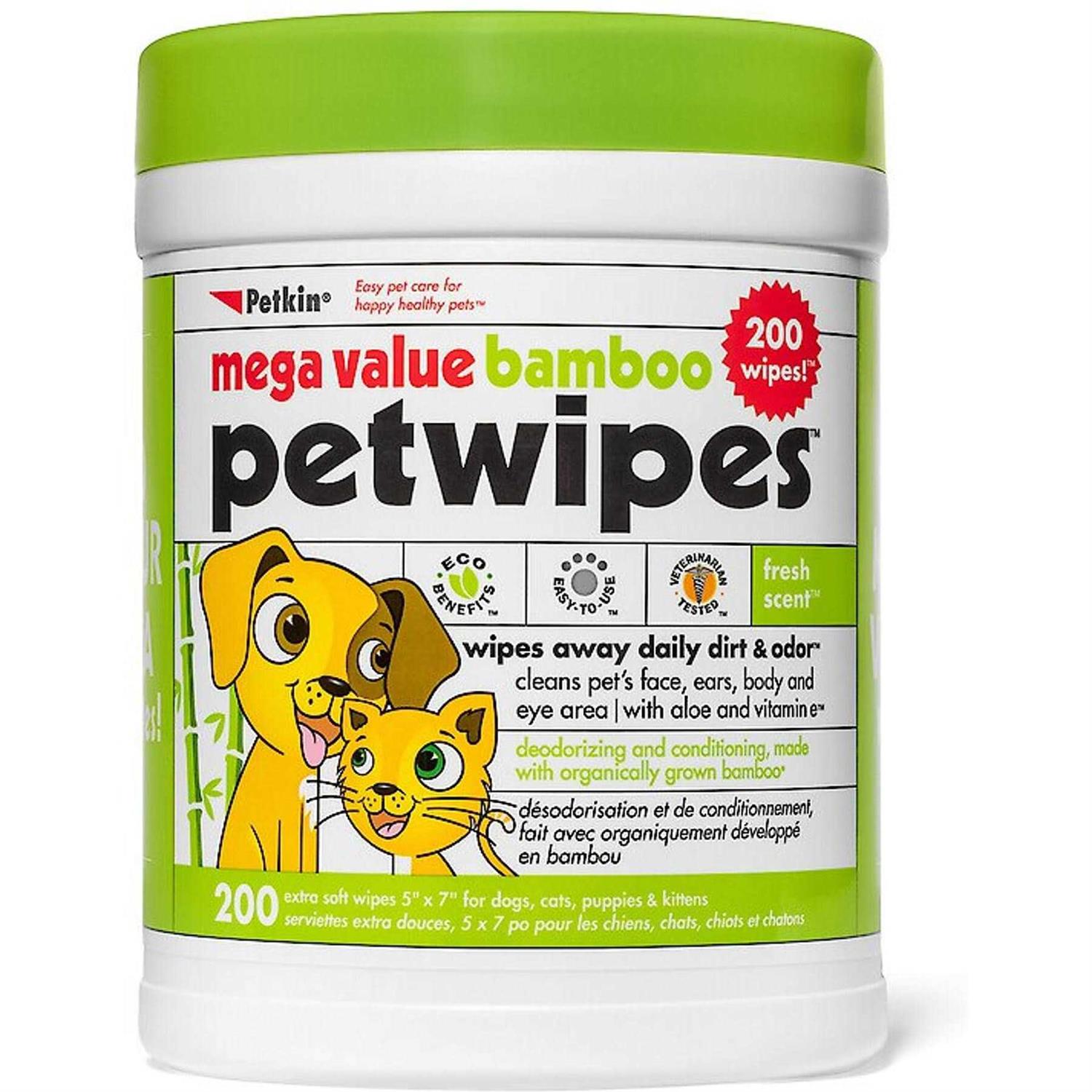 Petkin Mega PetWipes, 200 Wipes Bamboo Pet Wipes for Dogs and Cats