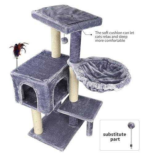 Aiwikide 002G Cat Tree has Scratching Toy with a Ball Activity Centre Cat Tower Furniture Jute-Covered Scratching Posts Grey