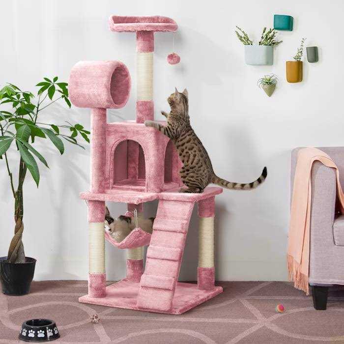 Topeakmart Plush Cat Tree Condo with Hammock Tunnel
