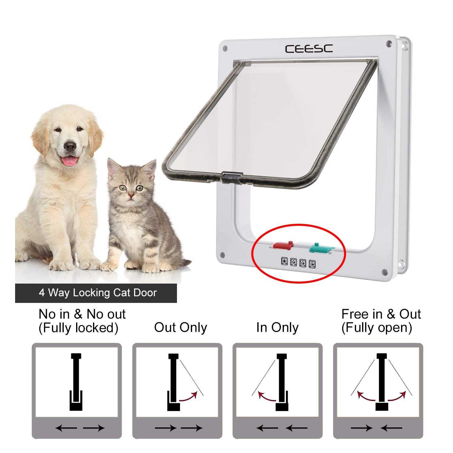 CEESC Extra Large Cat Door 4 Way Locking Large Cat Door for Interior Exterior Doors