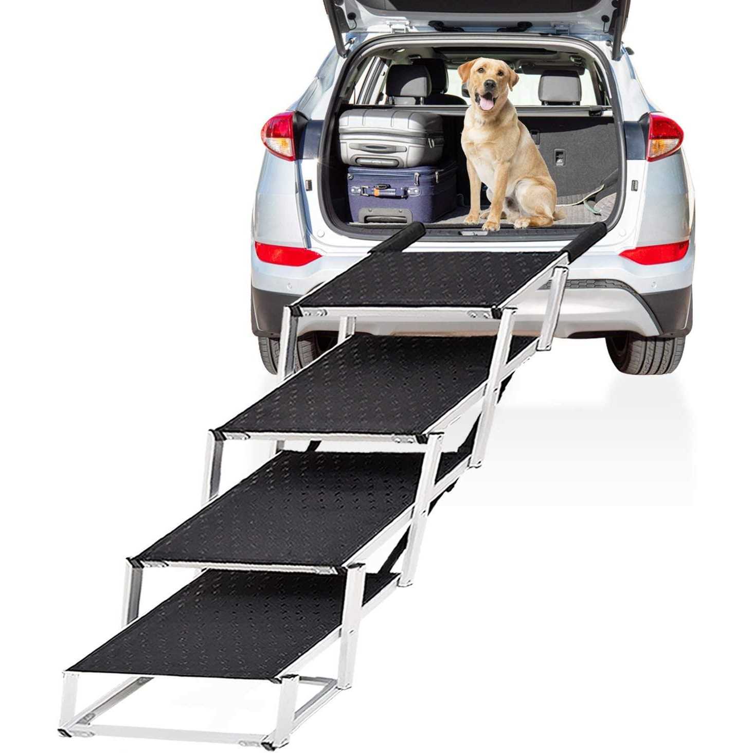 LUFFWELL 19.2” Extra Wide Dog Car Stairs, Foldable Dog Car Ramp with Nonslip Surface for Cars, Truck and SUV