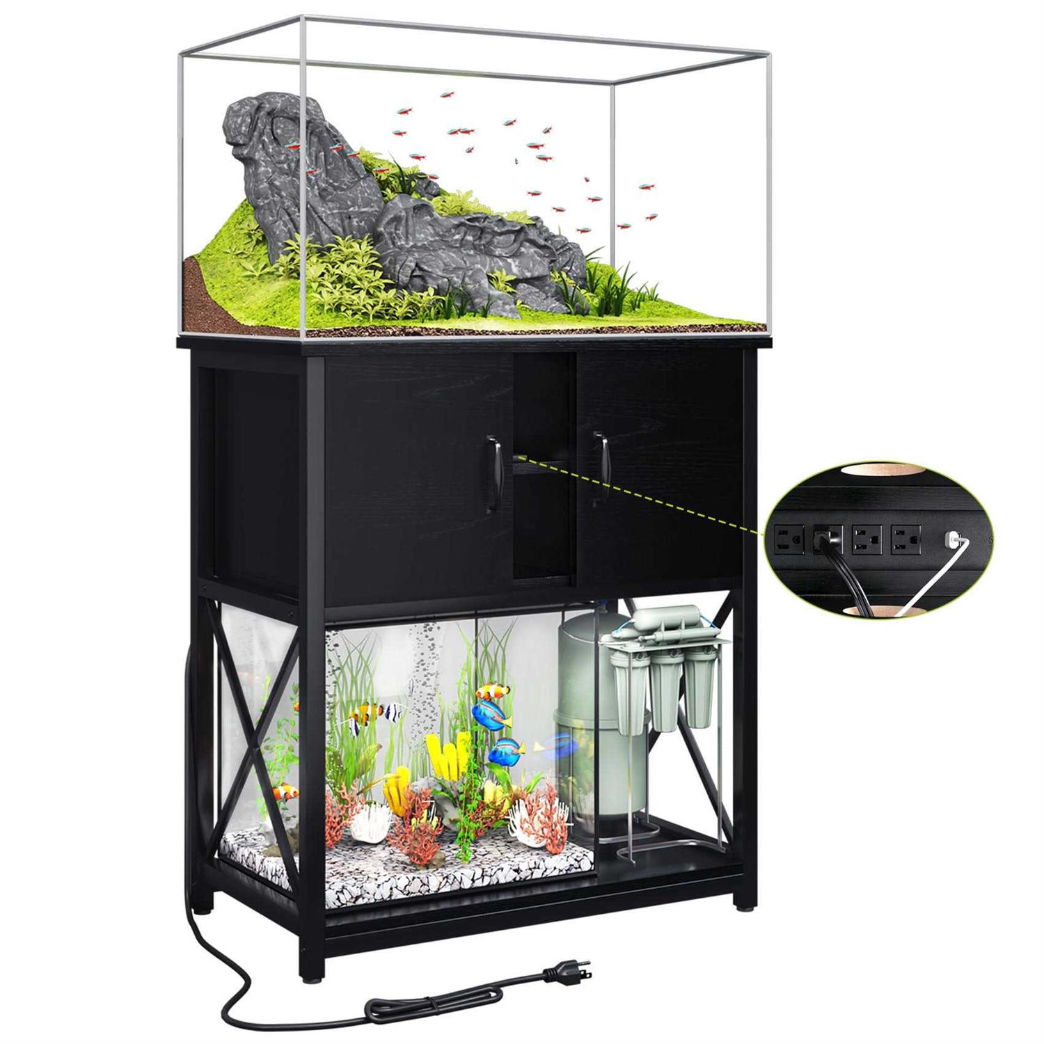 Tc-homeny 10-29 Gallon Aquarium/Fish Tank Stand 2 layers with Cabinet and Charging Station/Power Outlets
