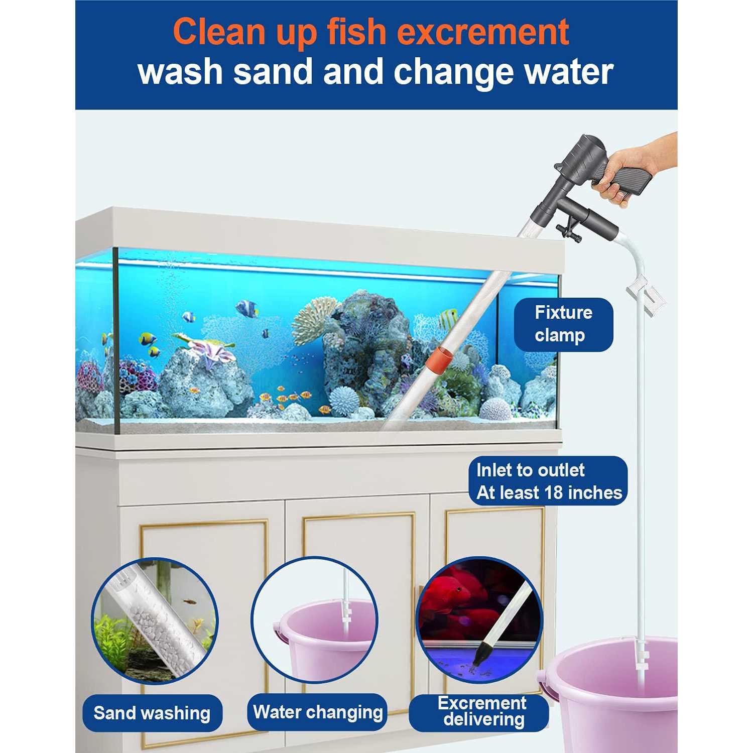 QZQ Aquarium Gravel Cleaner Vacuum Fish Tank Vacuum Cleaner Tools for Aquarium Water Changer with Aquarium Thermometers Fish Net kit