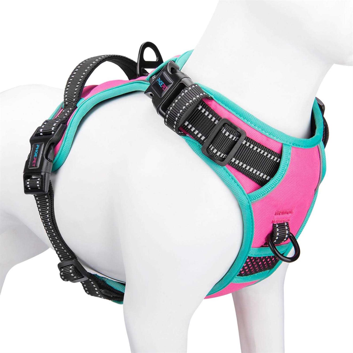 Phoepet No Pull Dog Harness Reflective Front Clip Vest with Handle,Adjustable 2 Metal 3 Buckles