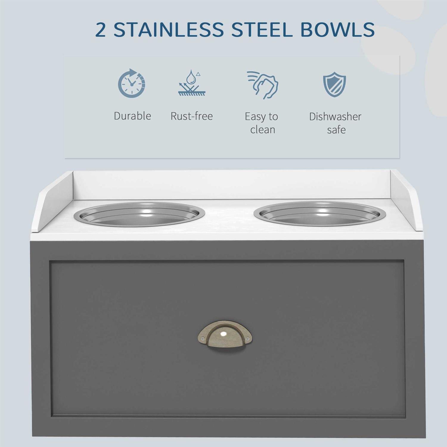 PawHut Large Elevated Dog Bowls with Storage Drawer