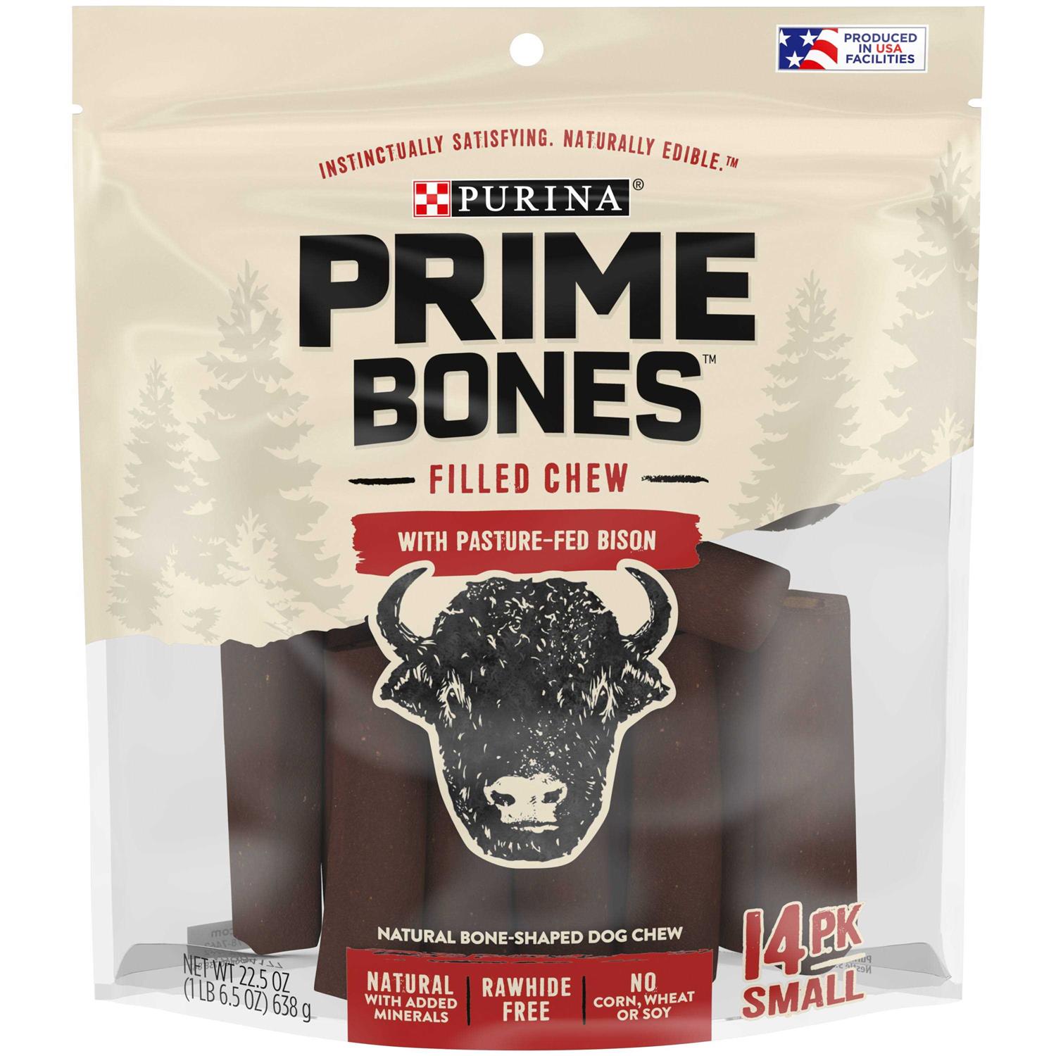 Purina Prime Bones Natural Dog Treats Filled Chew With Pasture-Fed Bison