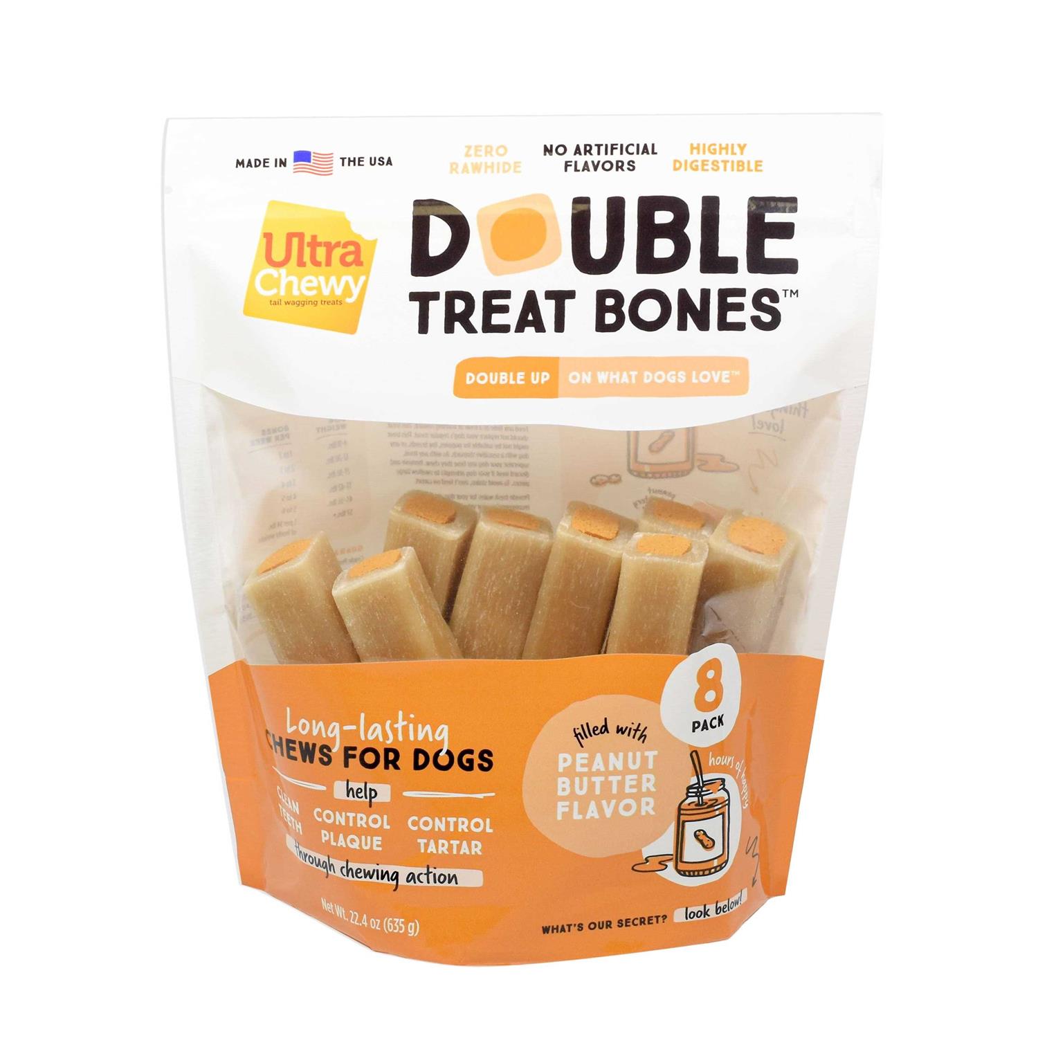 Ultra Chewy Double Treat Bones Peanut Butter Flavor Dog Treats