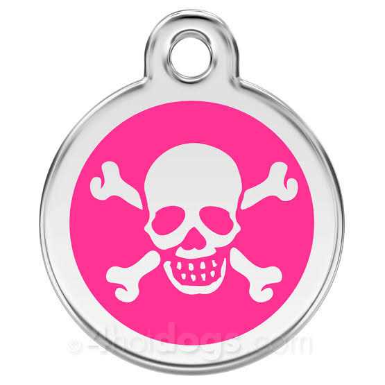 Red Dingo Enamel Pet ID Tag Skull & Cross Bone