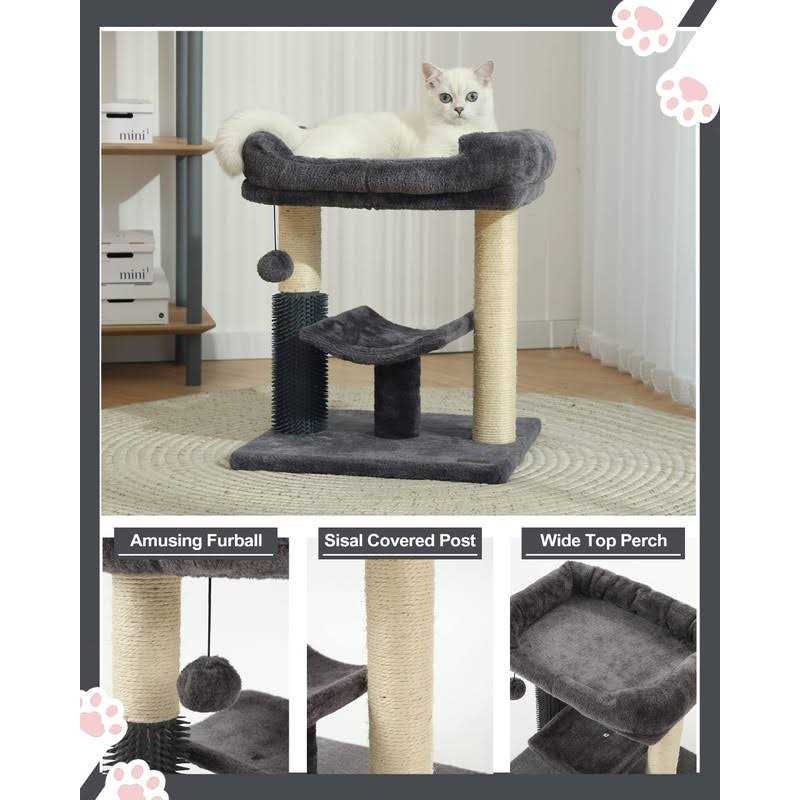 Hoopet cat Tree Tower,cat Scratching Post for Indoor Cats,Featuring with Super Cozy Perch,cat Self Groomer and Interactive Dangling Ball Great