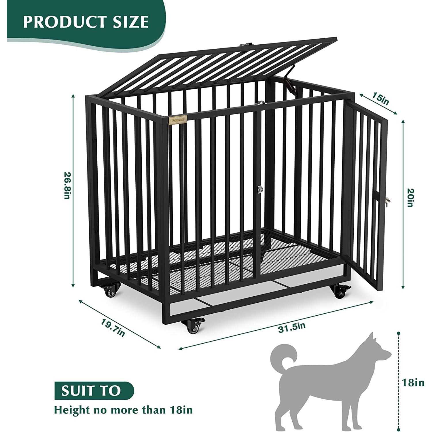 Furpezoo Dog Crate Heavy Duty Strong Steel Dog Cage Medium Dog Kennel with 4 Wheels
