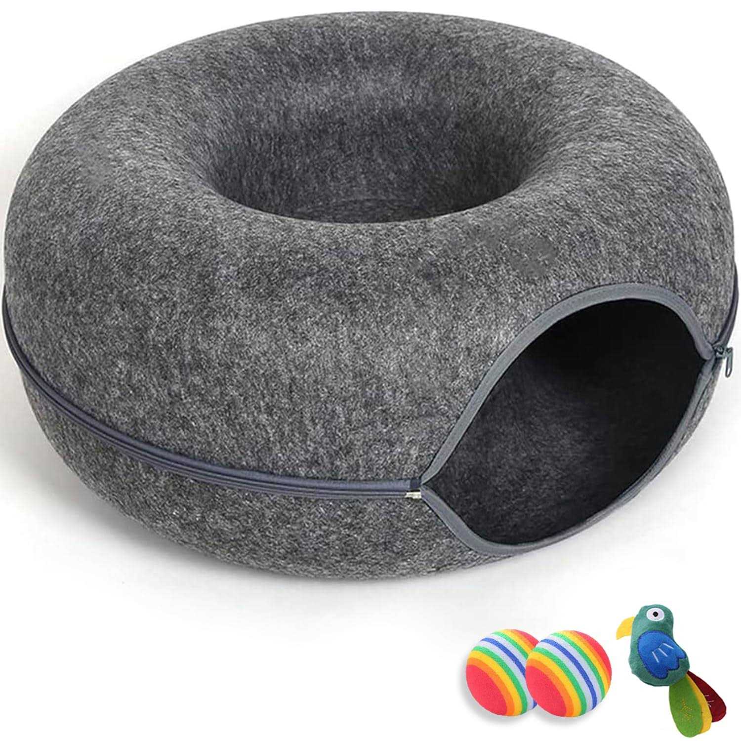 Cat Cave for Indoor Cats Large Cat Donut Cat Tunnel Bed Peekaboo Cat Cave with 3 Toys