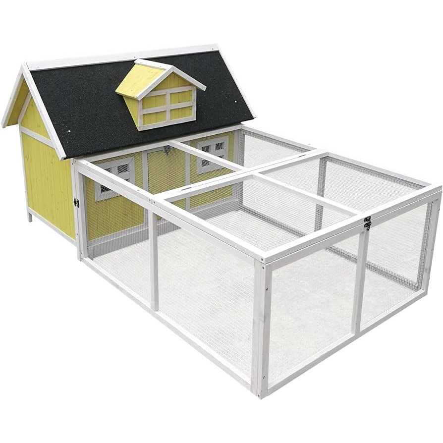 Hanover Outdoor Wooden Chicken Coop with Ramp Large Wire Mesh Run