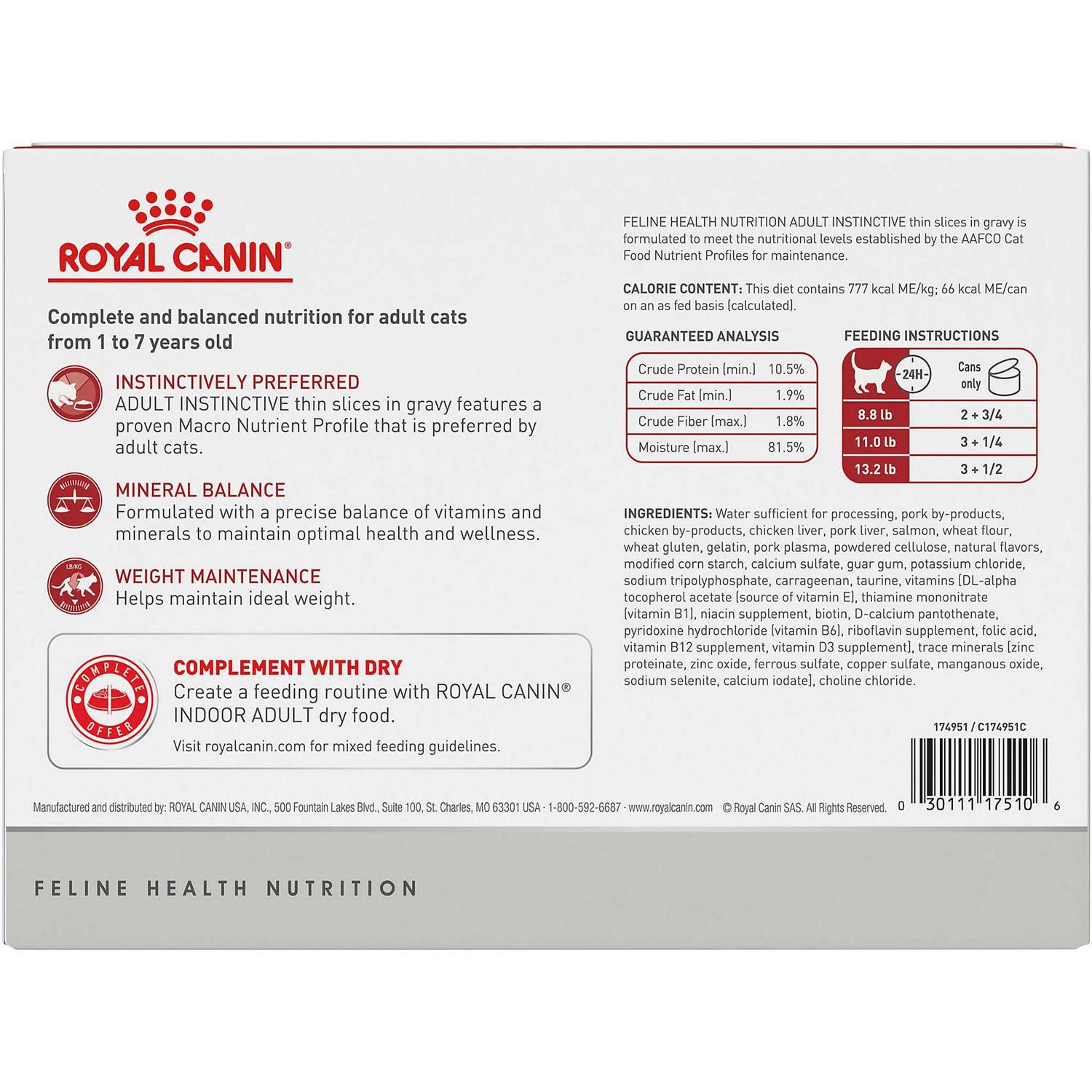 Royal Canin Feline Health Nutrition Adult Instinctive Chunks in Gravy Cat Food Pouch