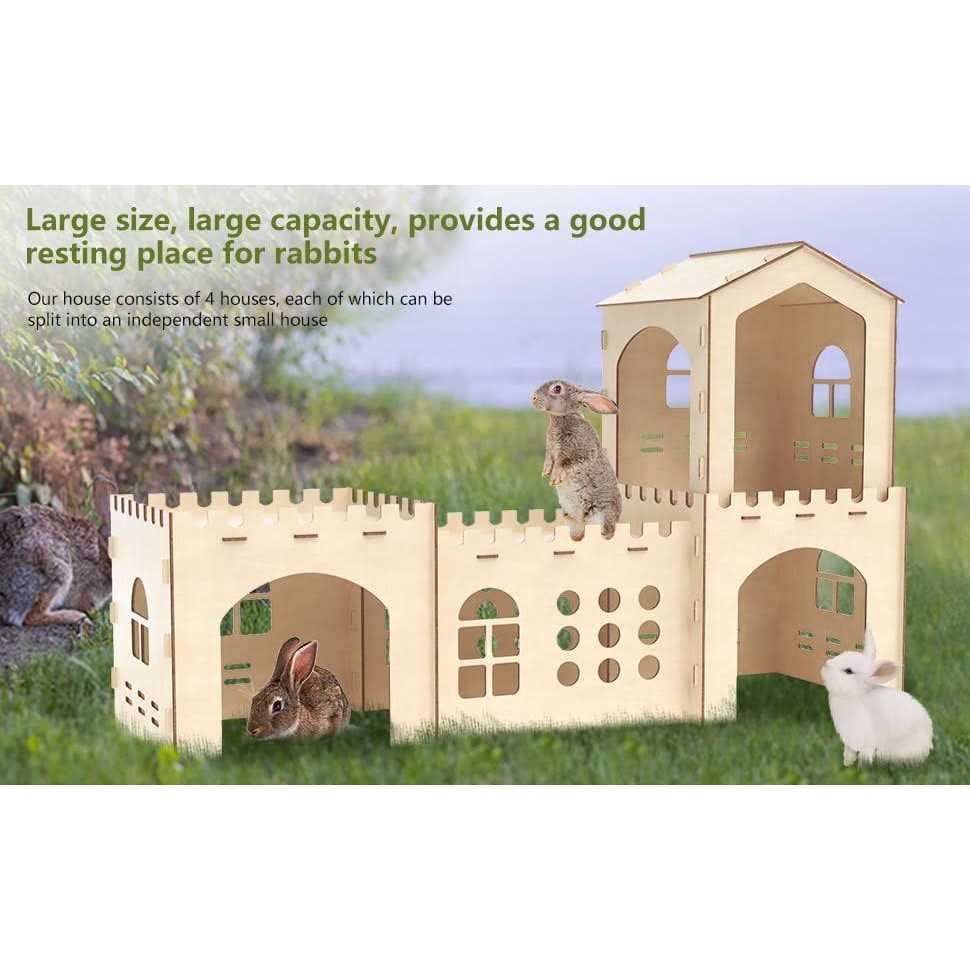 Extra Large Rabbit Hutch, Wooden Rabbit Houses and Hideouts Large Wooden Rabbit Castle Bunny Hideout
