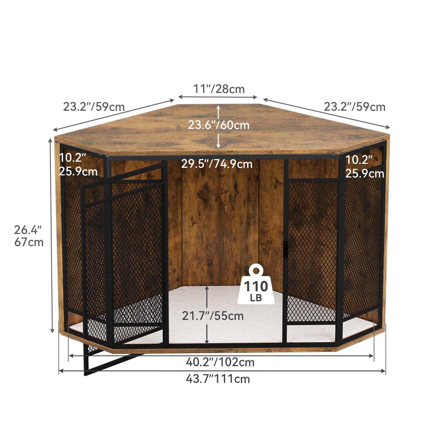 Dextrus Corner Dog Crate Furniture,Stylish 43.7-inch Wooden Dog Kennel with Sturdy Metal Mesh