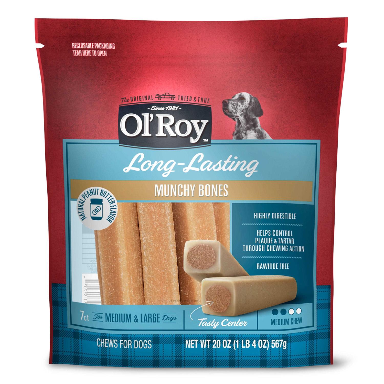 Ol Roy Long-Lasting Natural Peanut Butter Flavor Munchy Bones Chews for Dogs