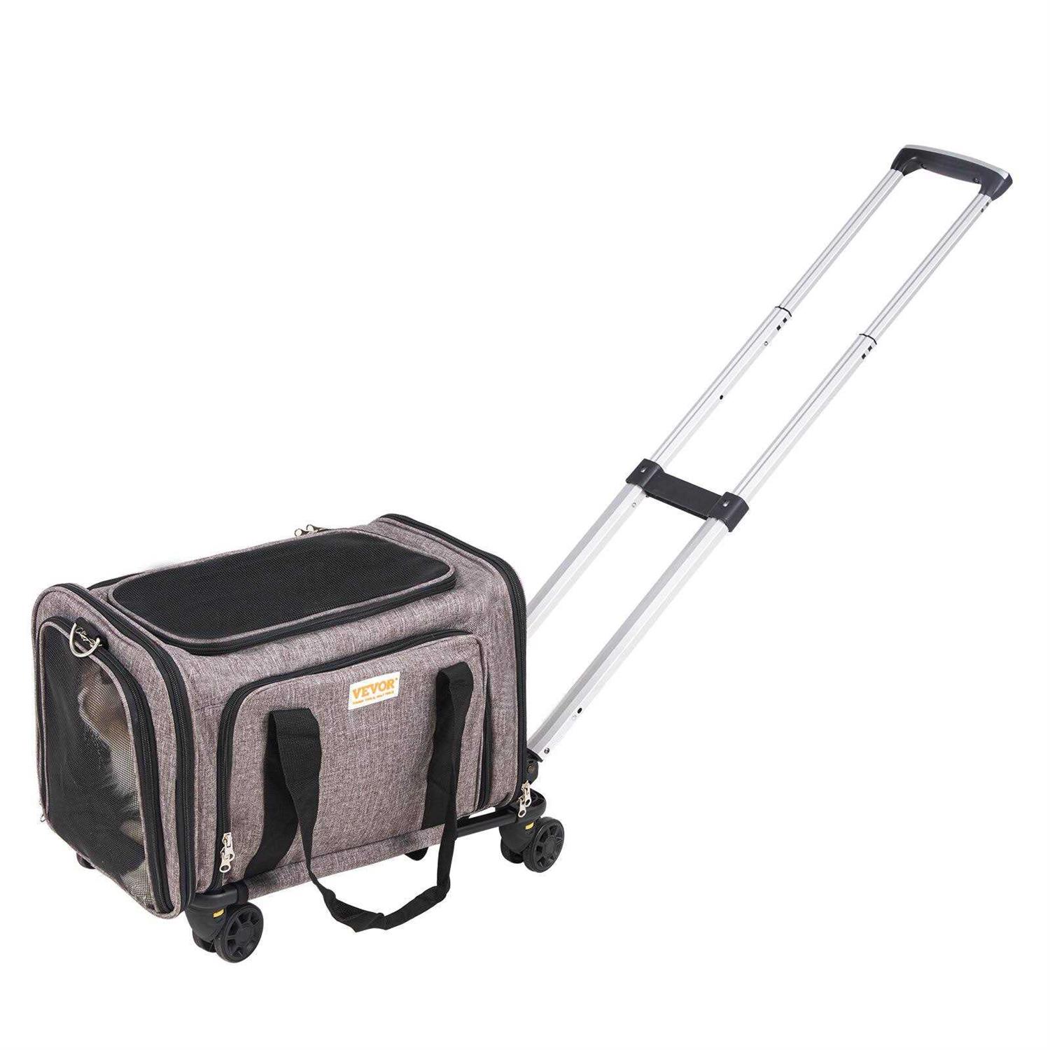 VEVOR Cat Carrier with Wheels, Airline Approved Rolling Pet Carrier with Telescopic Handle and Shoulder Strap