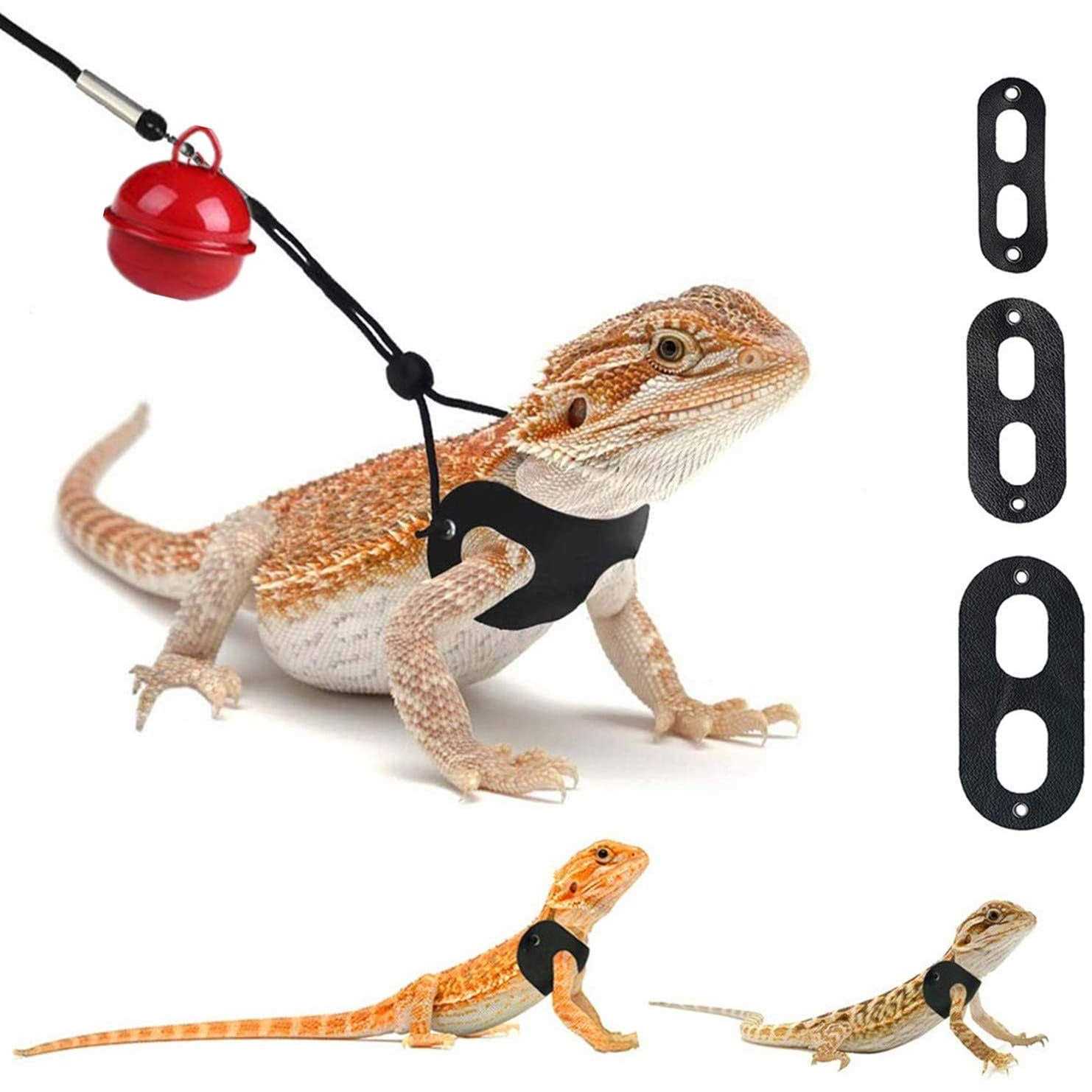 3 Packs Bearded Dragon Harness and Leash Adjustable Soft Leather Reptile Lizard Leash for Amphibians and Other Small Pet Animals