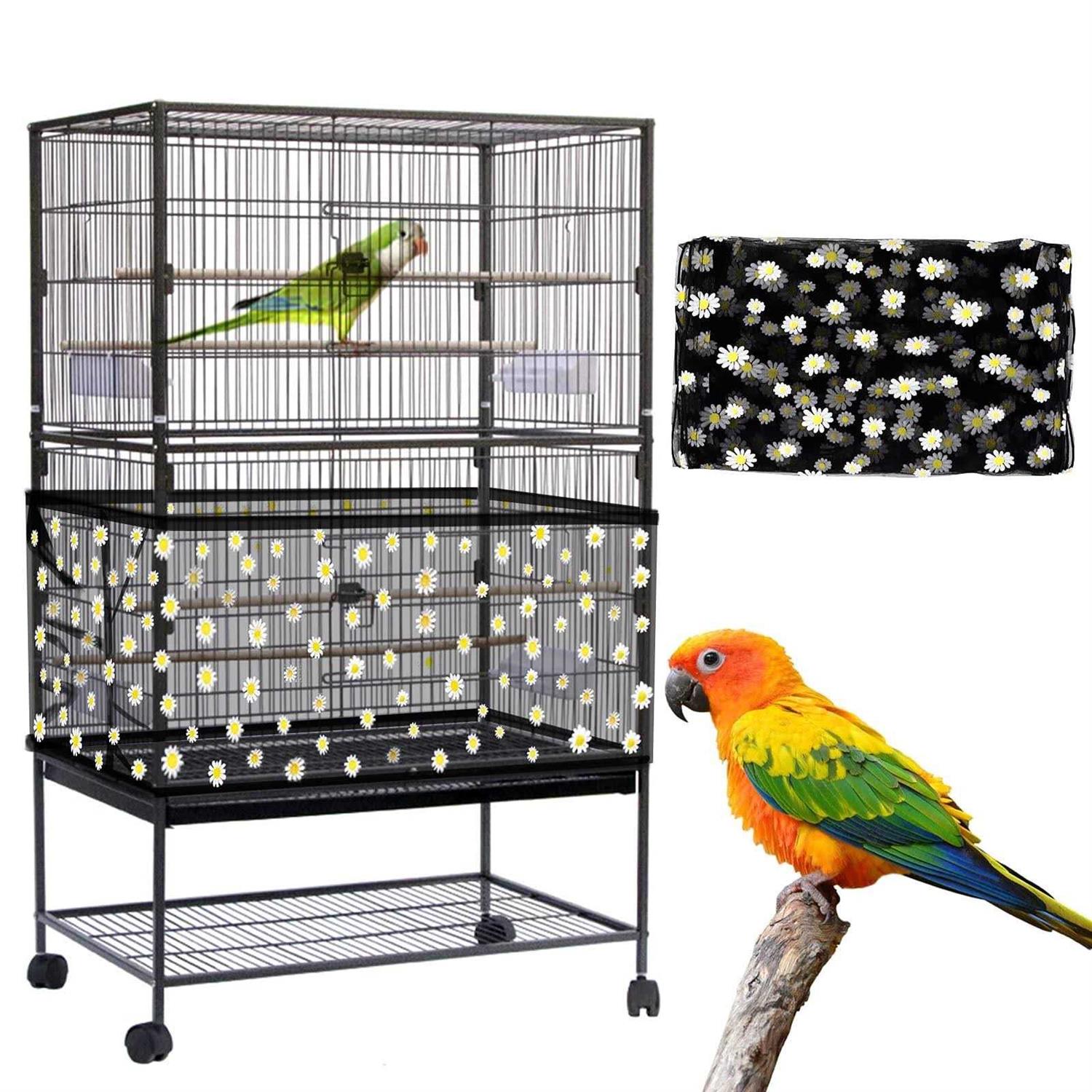 Daoeny Bird Cage Seed Catcher Large Bird Cage Cover Adjustable Soft Airy Nylon Mesh Net