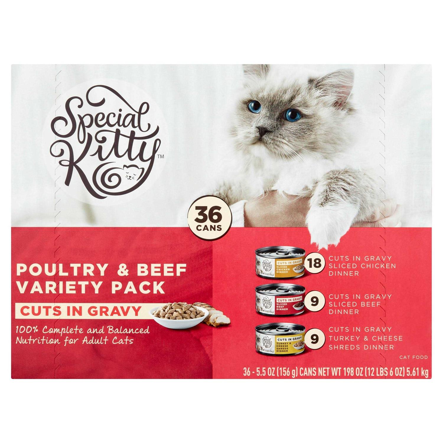 Special Kitty Beef Chicken Turkey & Cheese Flavor Gravy Sliced Wet Cat Food Variety Pack for Adult