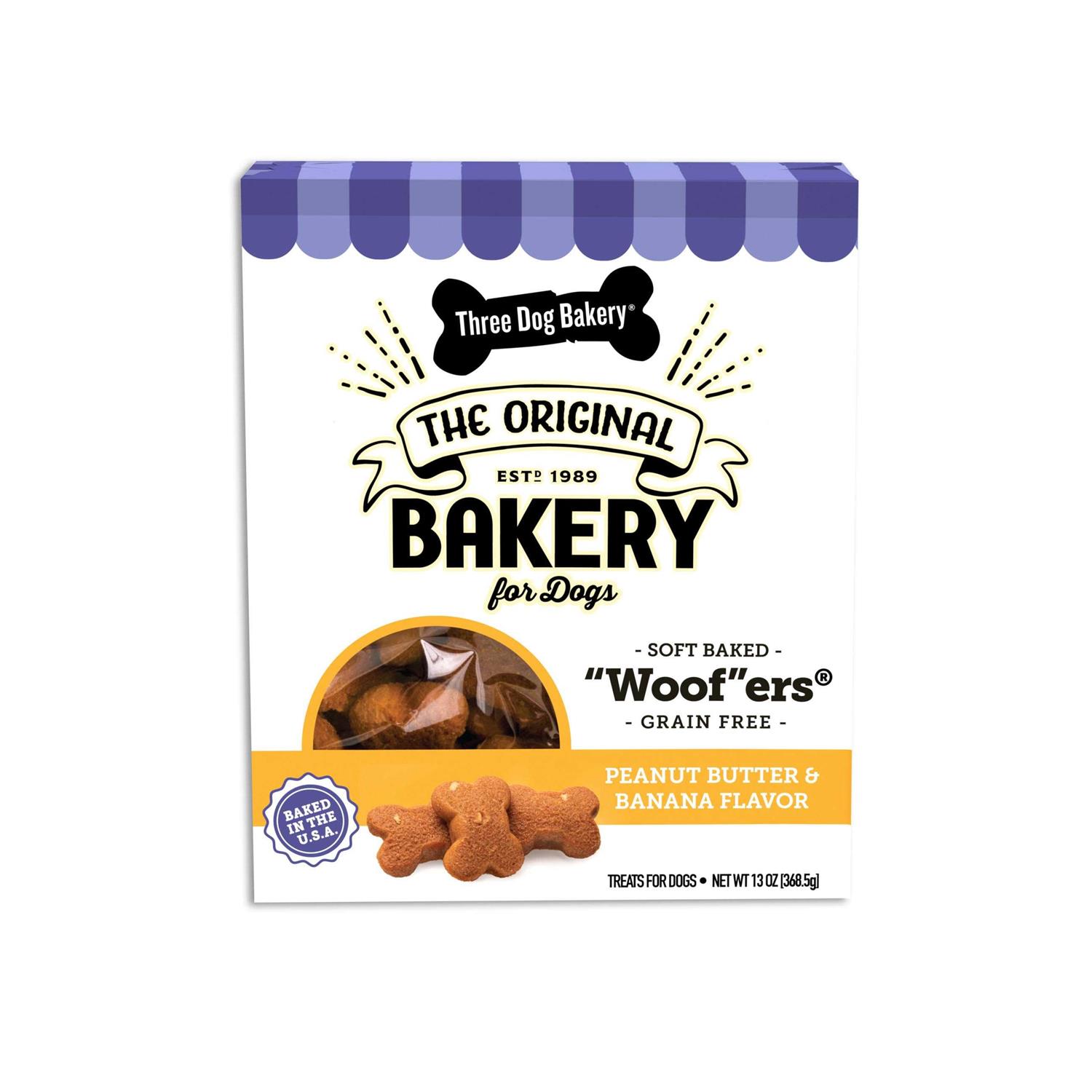 Three Dog Bakery Grain-Free Woofers Peanut Butter & Banana Soft-Baked Treats for Dogs