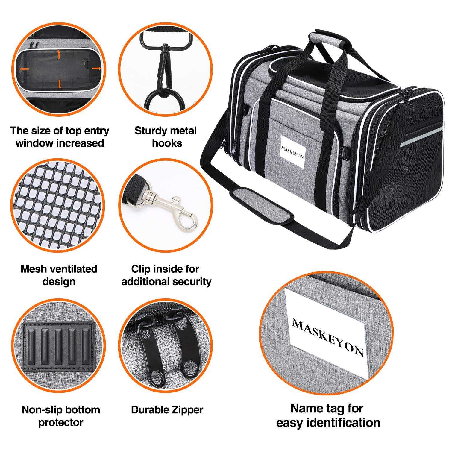 MASKEYON TSA Airline Approved Soft Sided Pet Carrier 4 Expandable Large Travel Carrier Collapsible with 3 Removable Washable