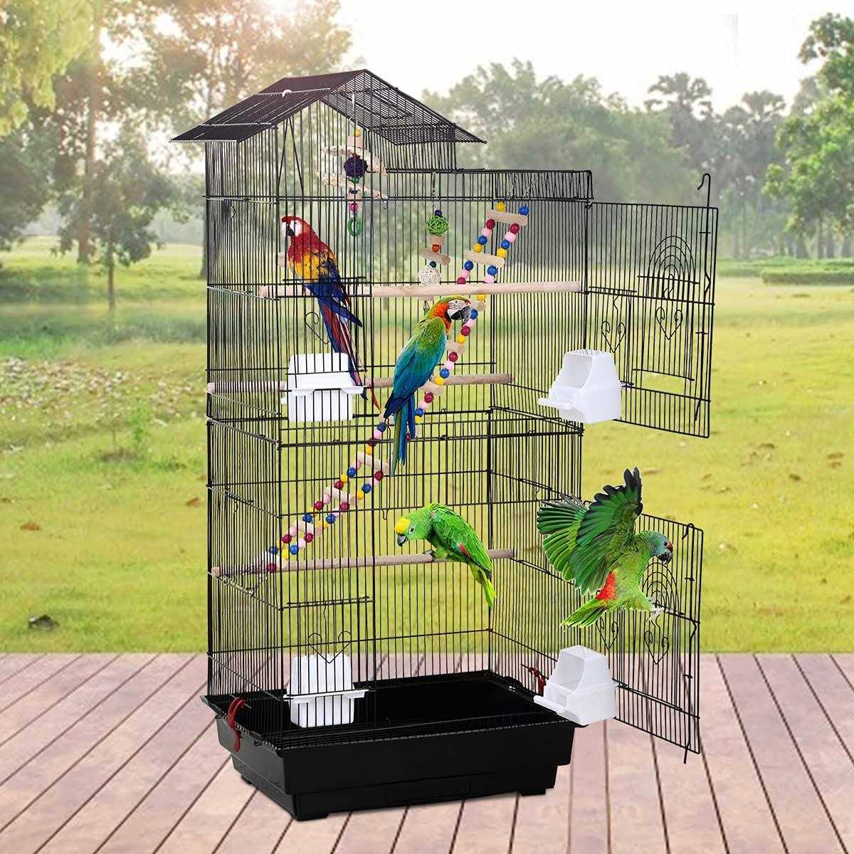 Dkeli 39 Inch Big Bird Cage Study Parakeet Cage Aviary with Accessories Roof Top Flight Parrot Cage with Ladder and Swing Jaulas para Pajaros for Small