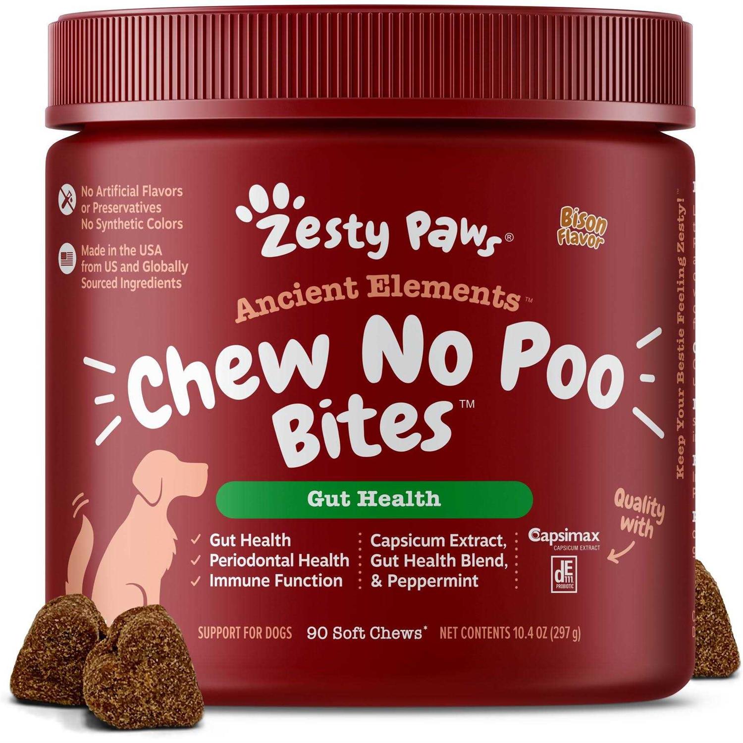 Zesty Paws Ancient Elements Chew No Poo Bison Flavored Soft Chews Stool Eating Deterrent Supplement for Dogs