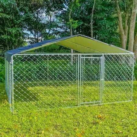 10ft x 10ft Dog Kennel Outdoor Metal Playpen Large Dog Cages for Large Dogs Run Outside Exercise Pet Fences with Roof for Yard